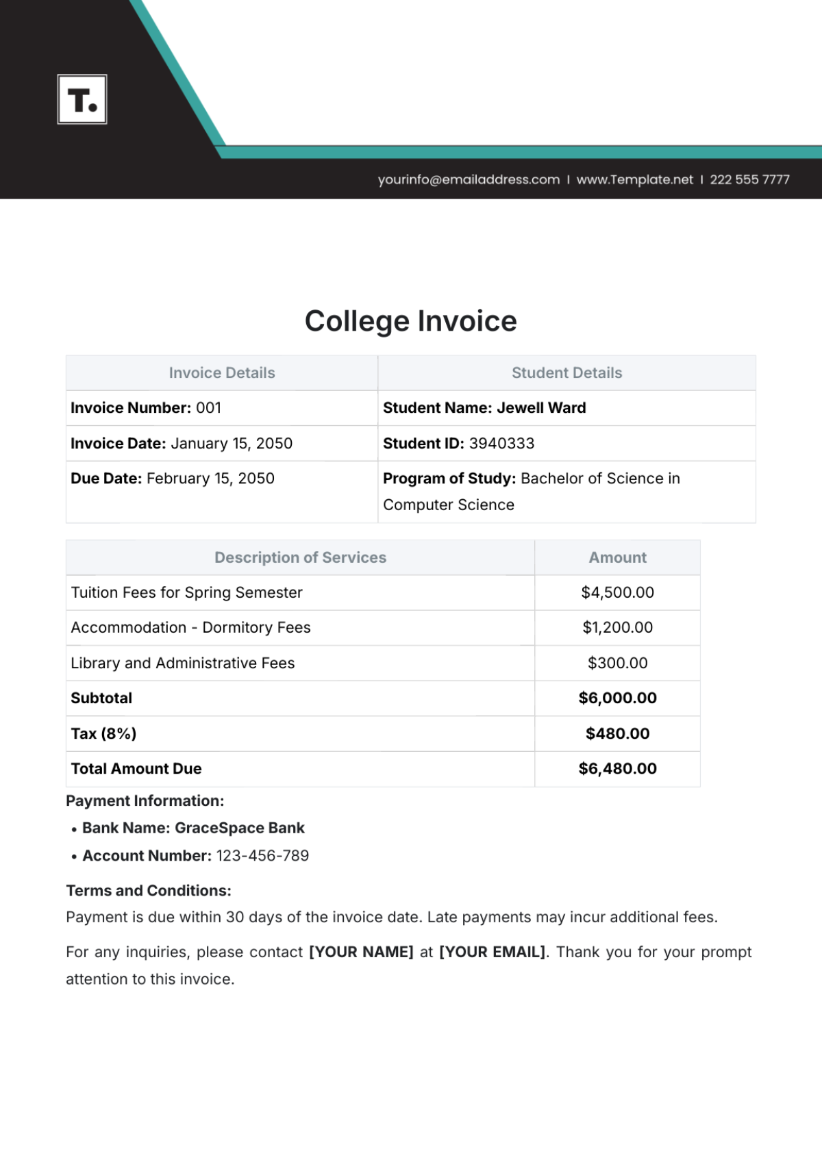 College Invoice Template - Edit Online & Download