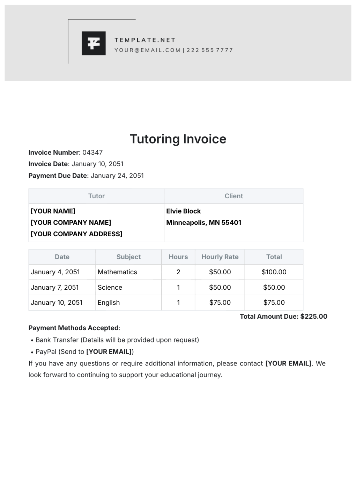 Tutoring Invoice Template - Edit Online & Download