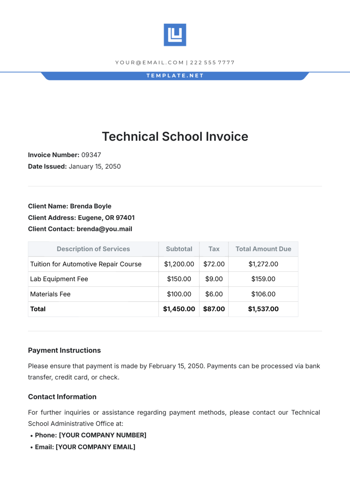 Technical School Invoice Template - Edit Online & Download