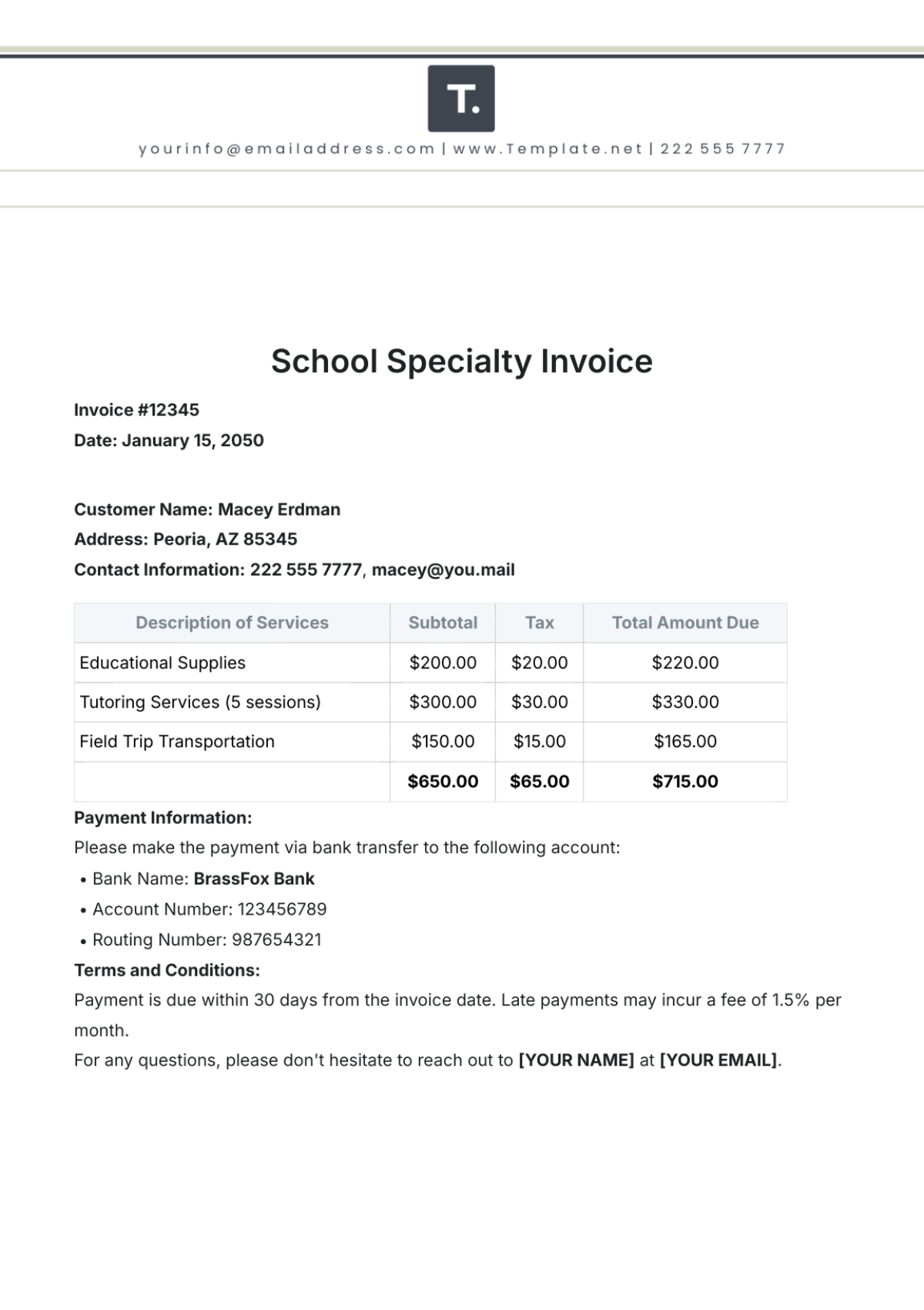 School Specialty Invoice Template - Edit Online & Download