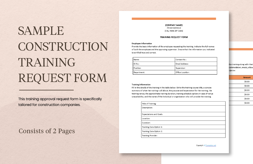 Sample Construction Training Request Form Template