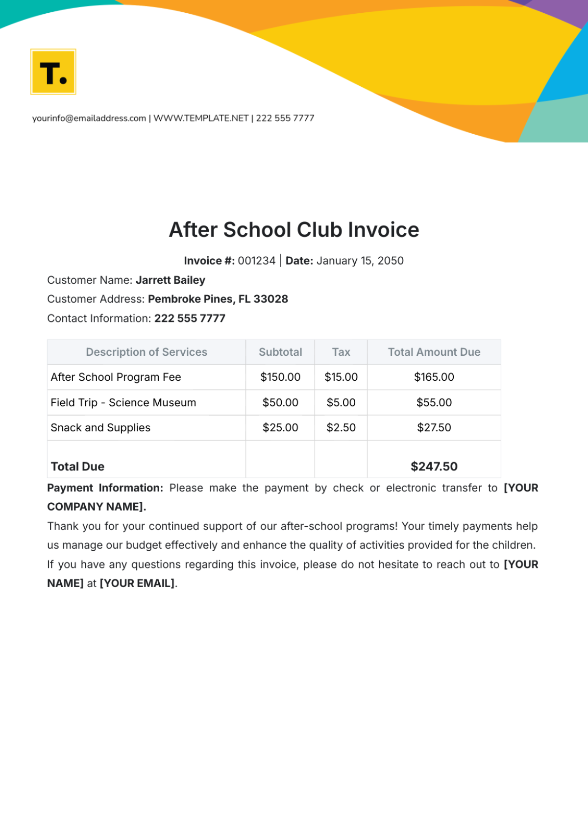 After School Club Invoice Template - Edit Online & Download