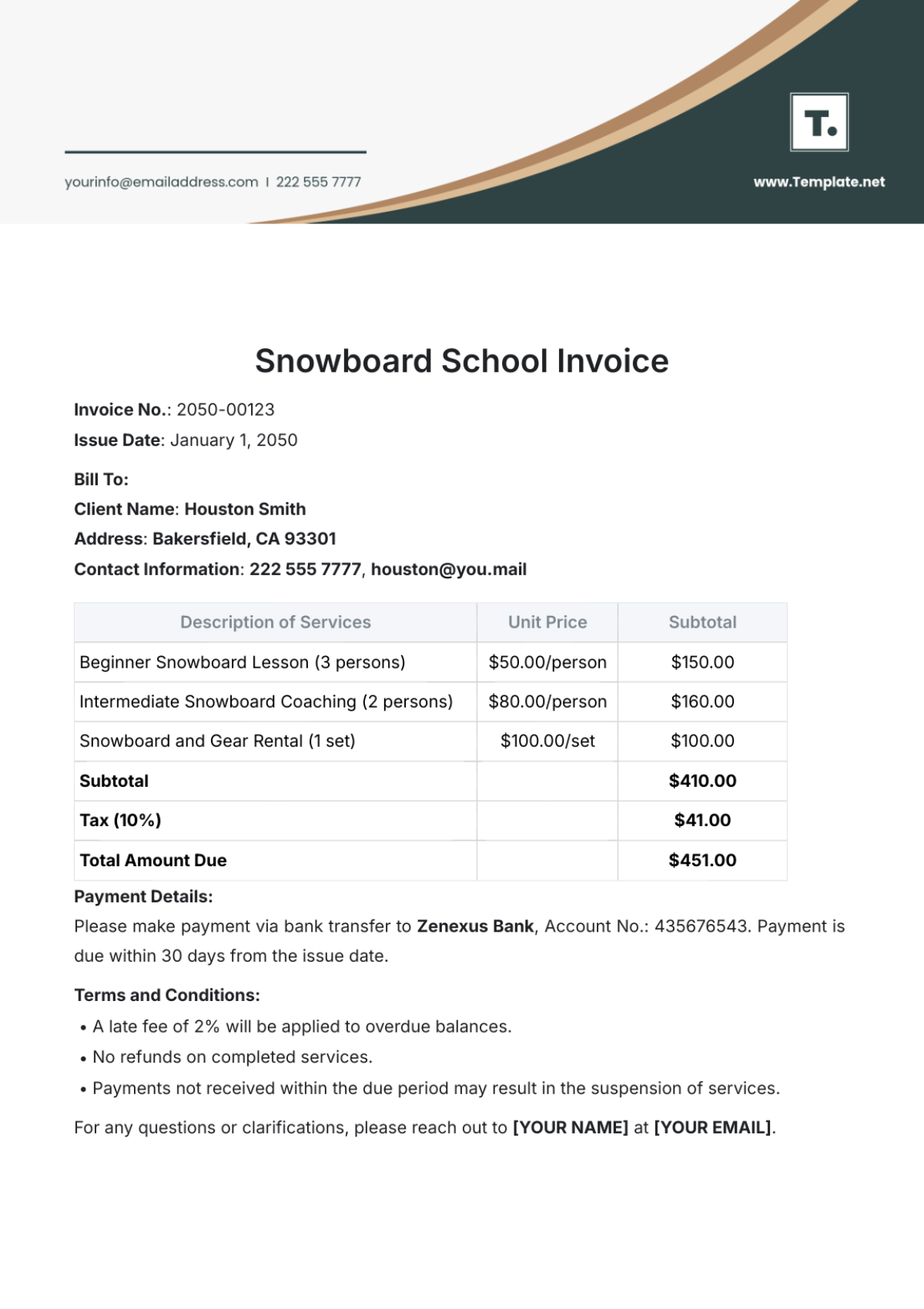 Snowboard School Invoice Template - Edit Online & Download