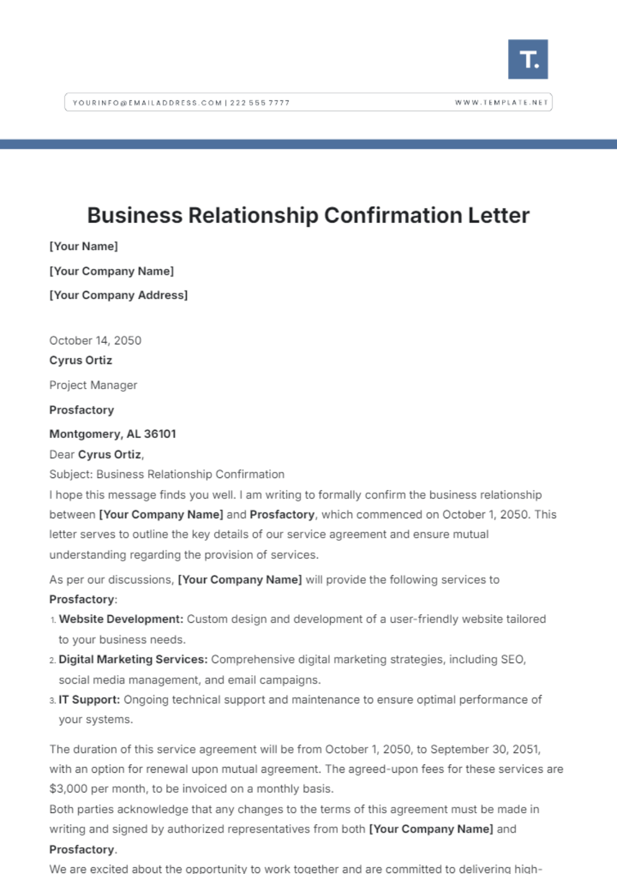 Business Relationship Confirmation Letter Template - Edit Online & Download