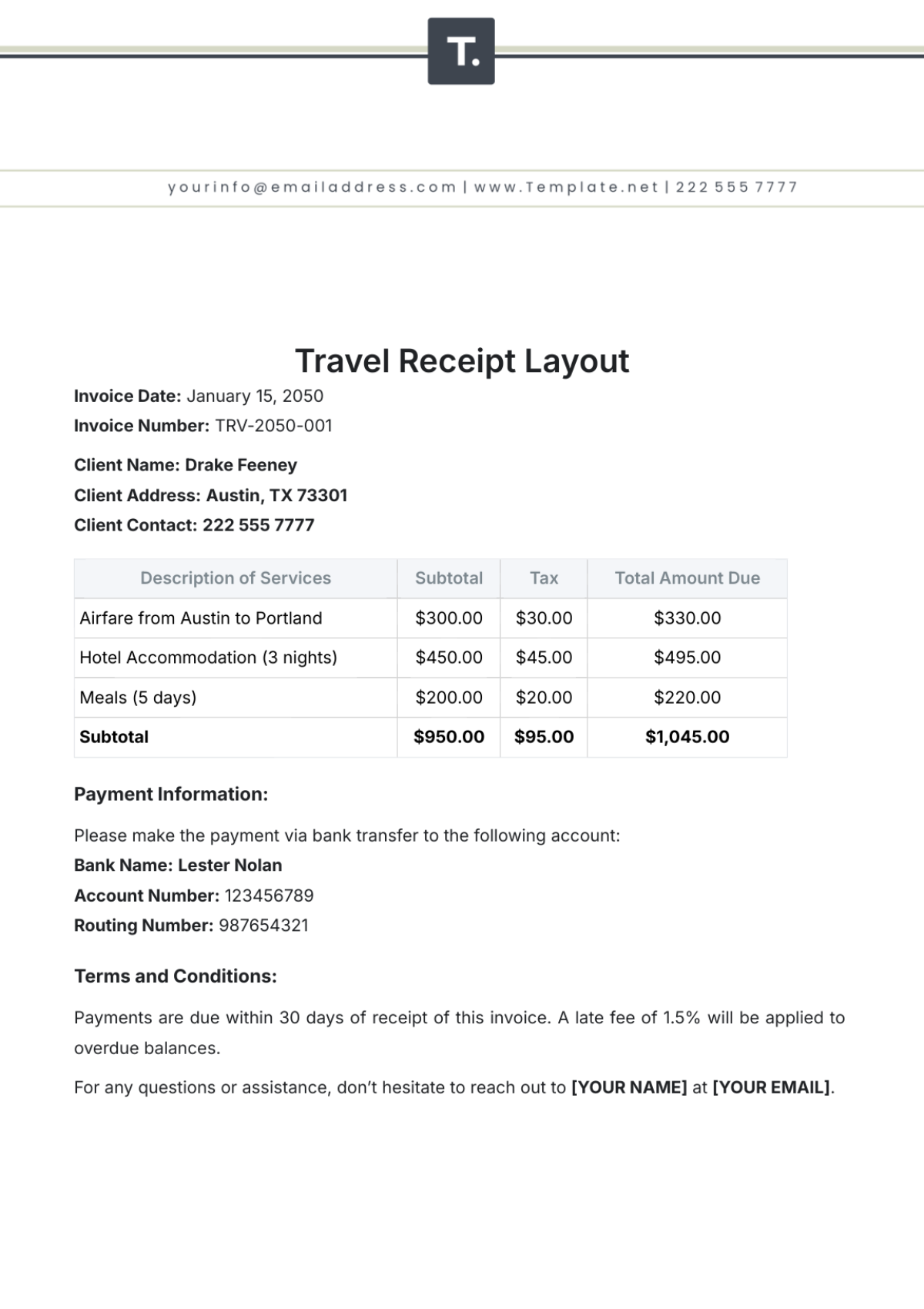 Travel Receipt Layout Template - Edit Online & Download