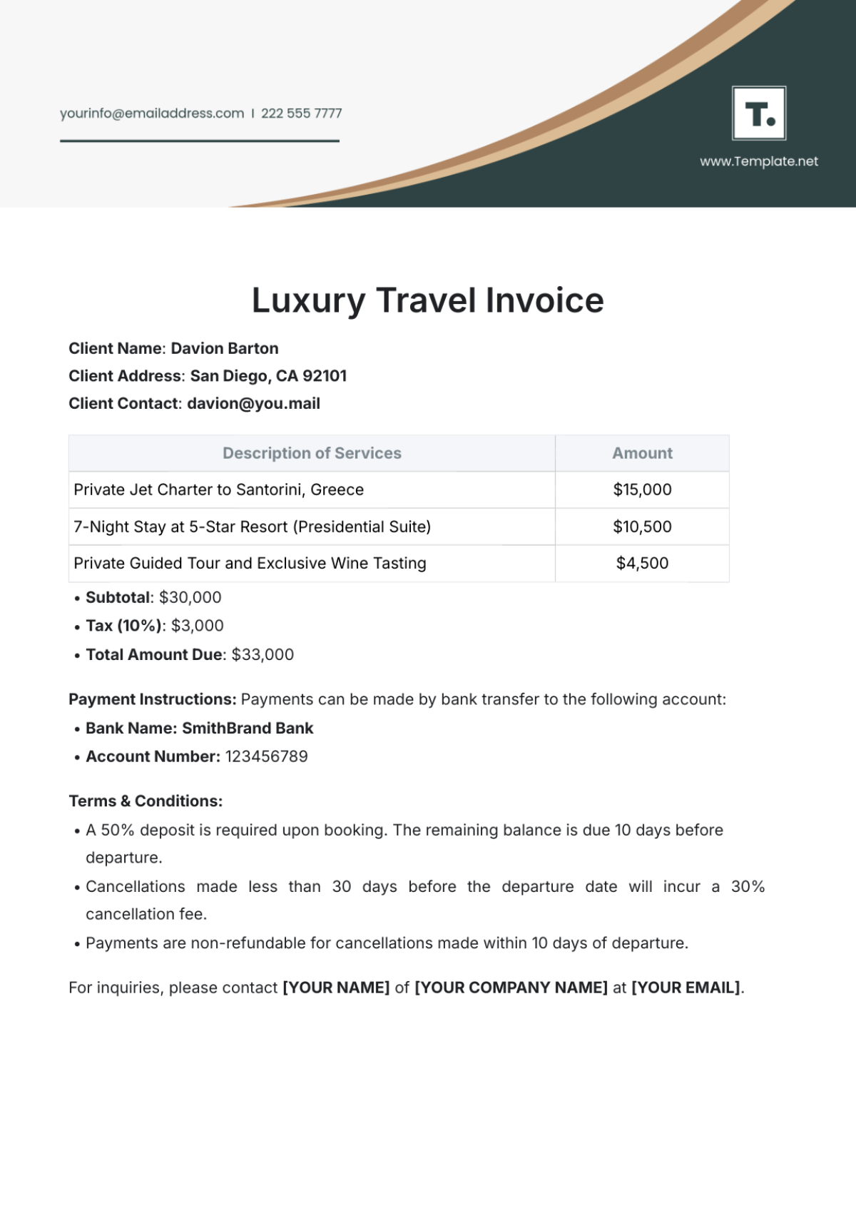 Luxury Travel Invoice Template - Edit Online & Download