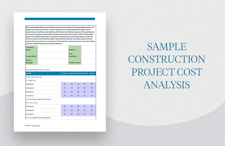 Free Sample Construction Project Cost Analysis Template