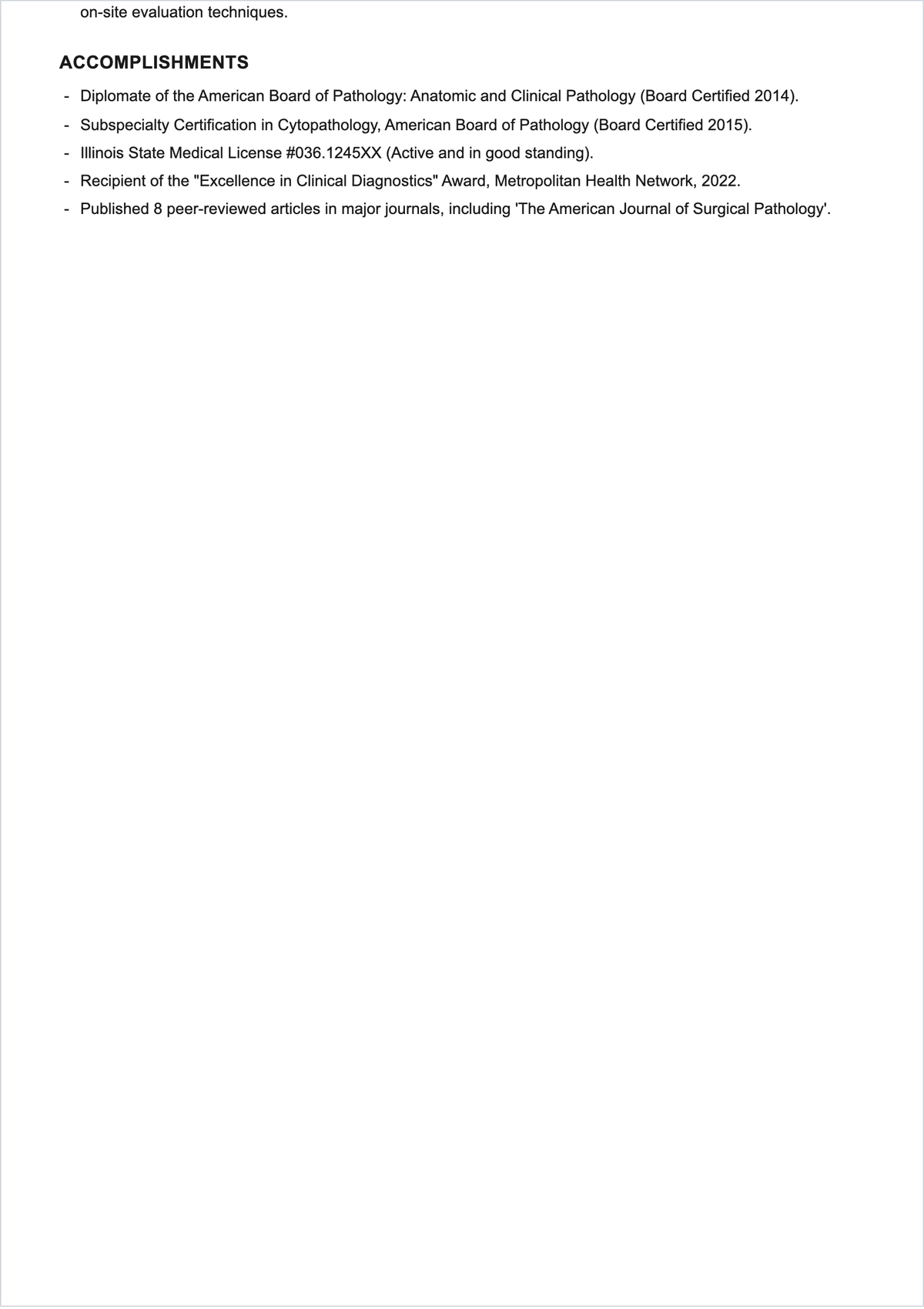 Free Pathologist ATS Resume Layout Template, AI Resume Builder