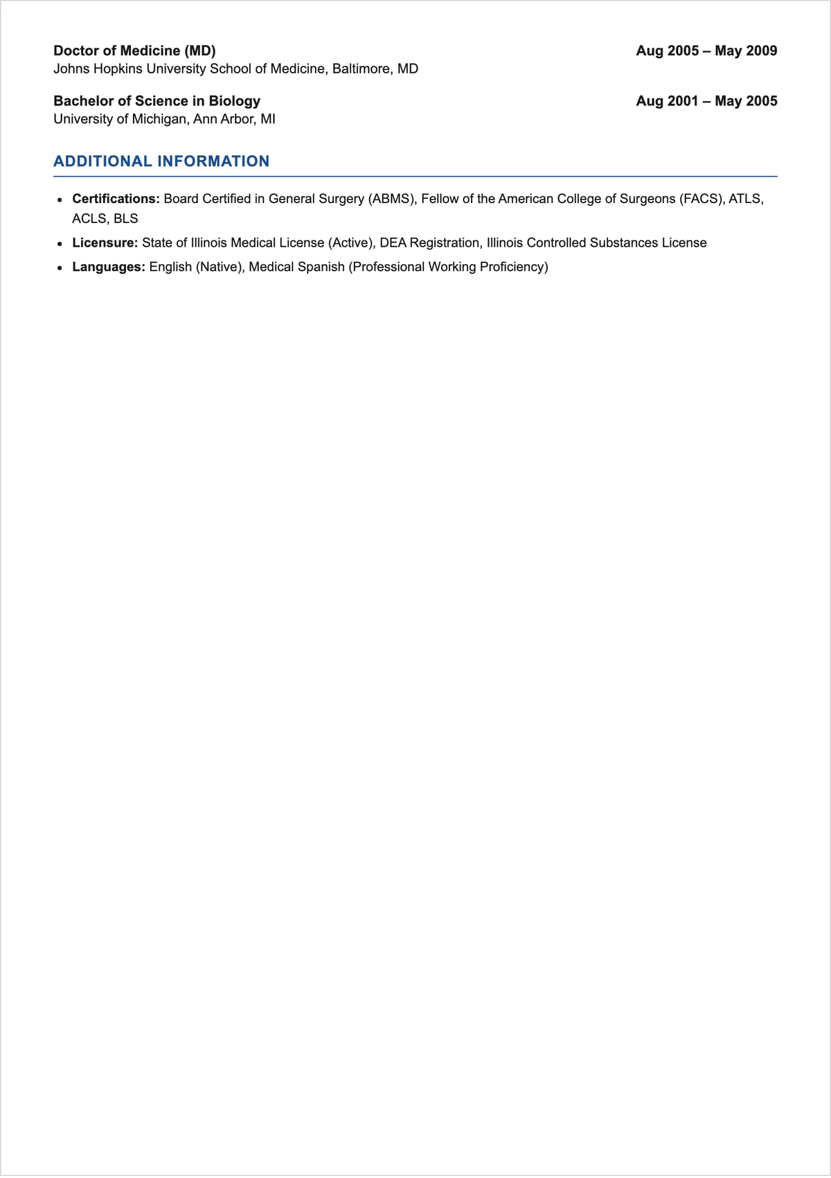 Free General Surgeon ATS Resume Template, AI Resume Builder