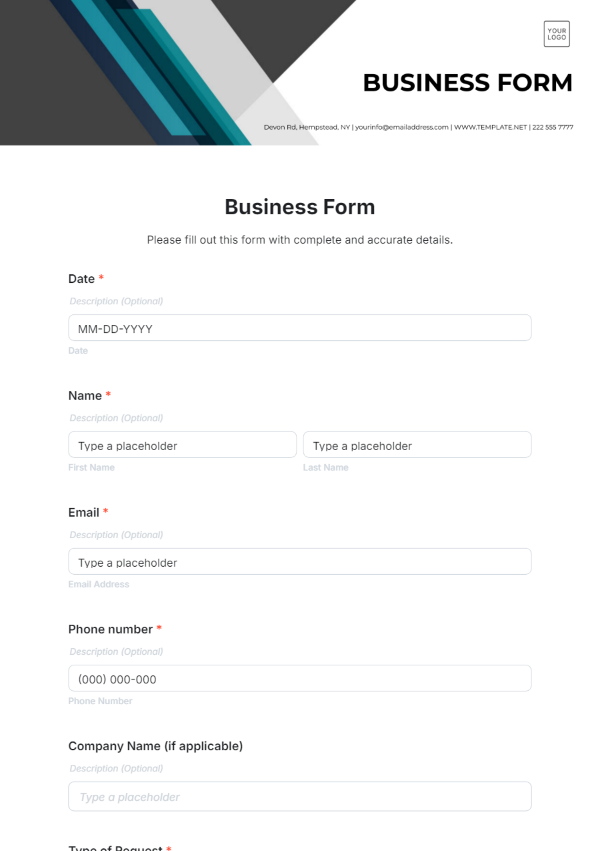 Business Form Template - Edit Online & Download