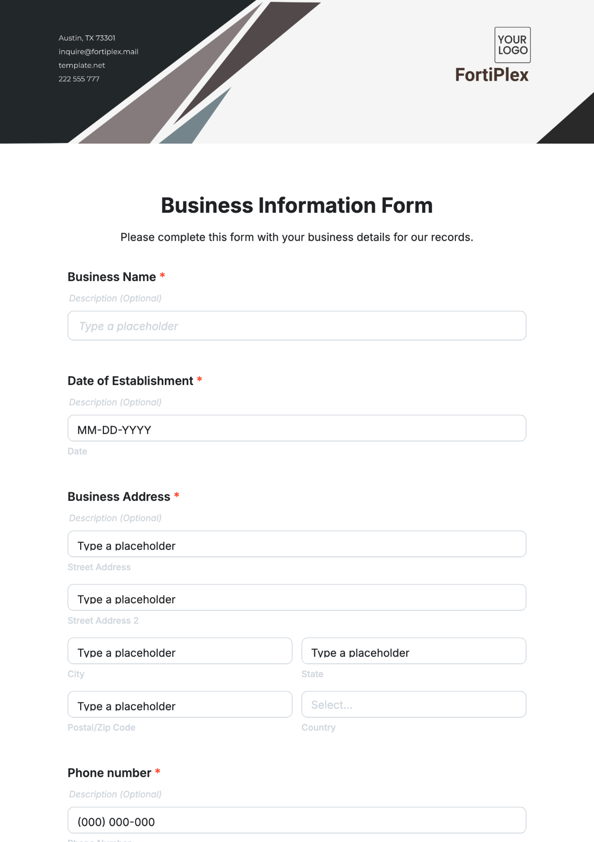 Business Information Form Template - Edit Online & Download