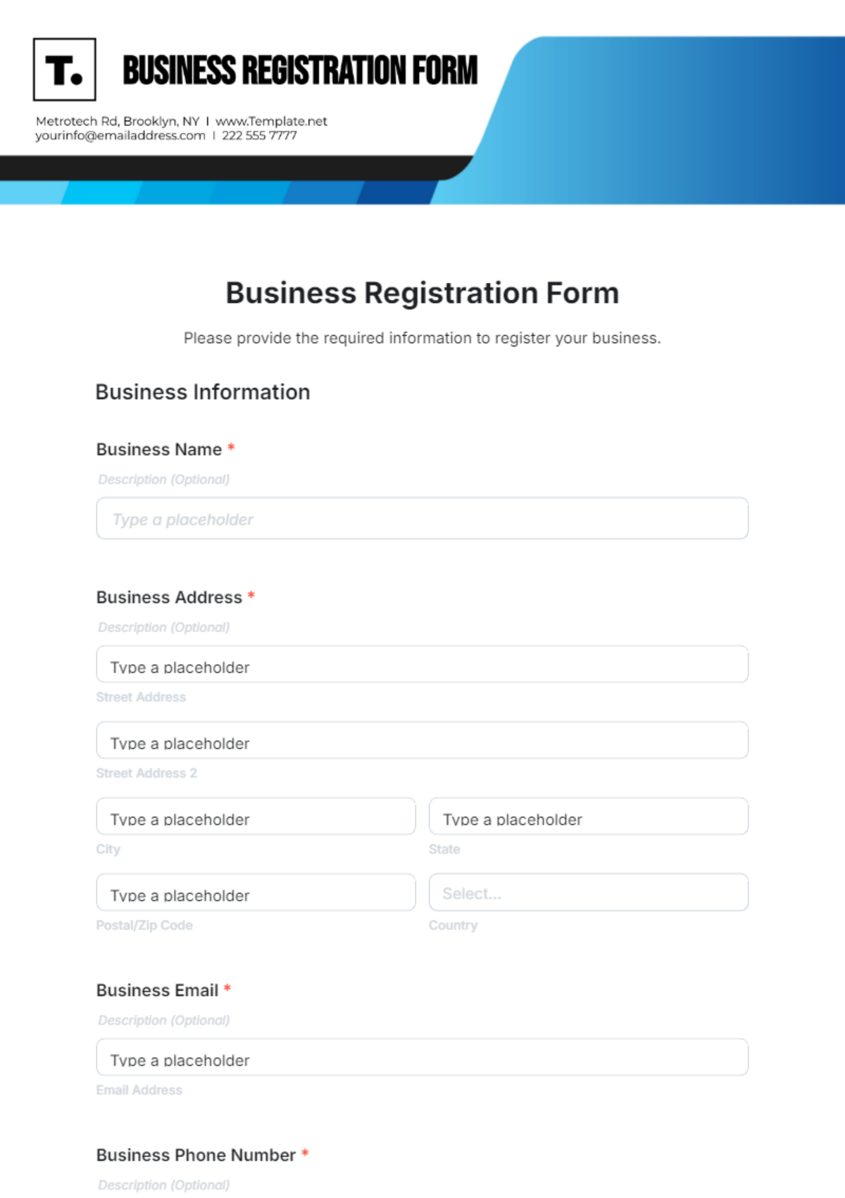 Business Registration Form Template - Edit Online & Download