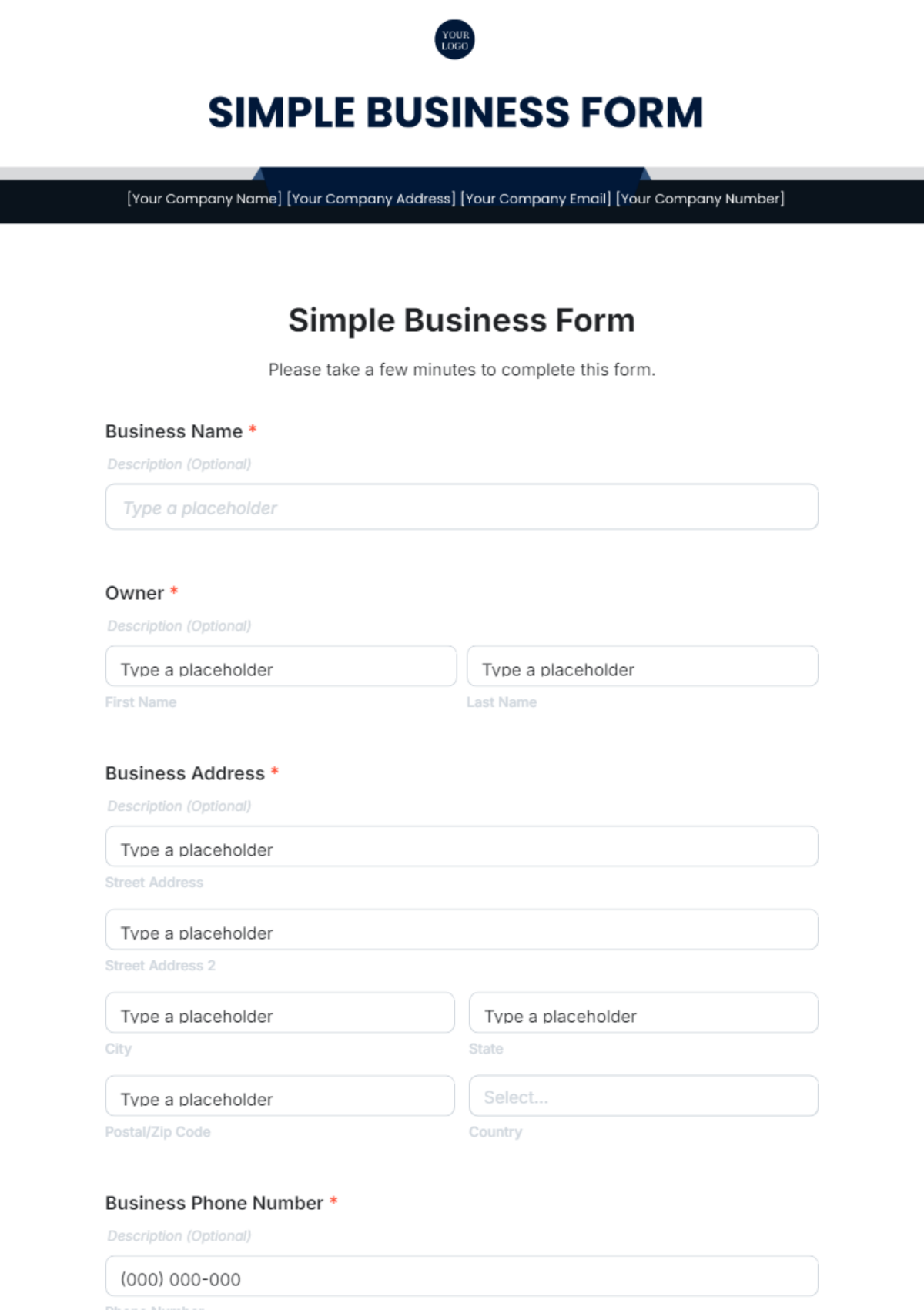 Simple Business Form Template - Edit Online & Download