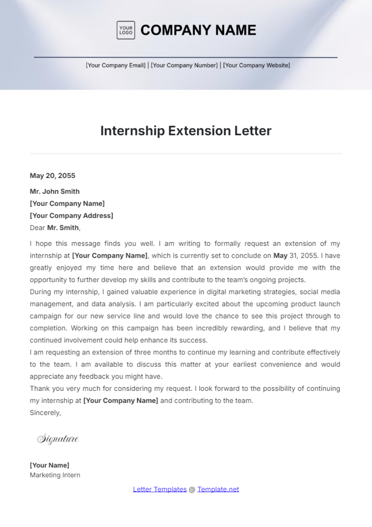 Internship Extension Letter Template - Edit Online & Download