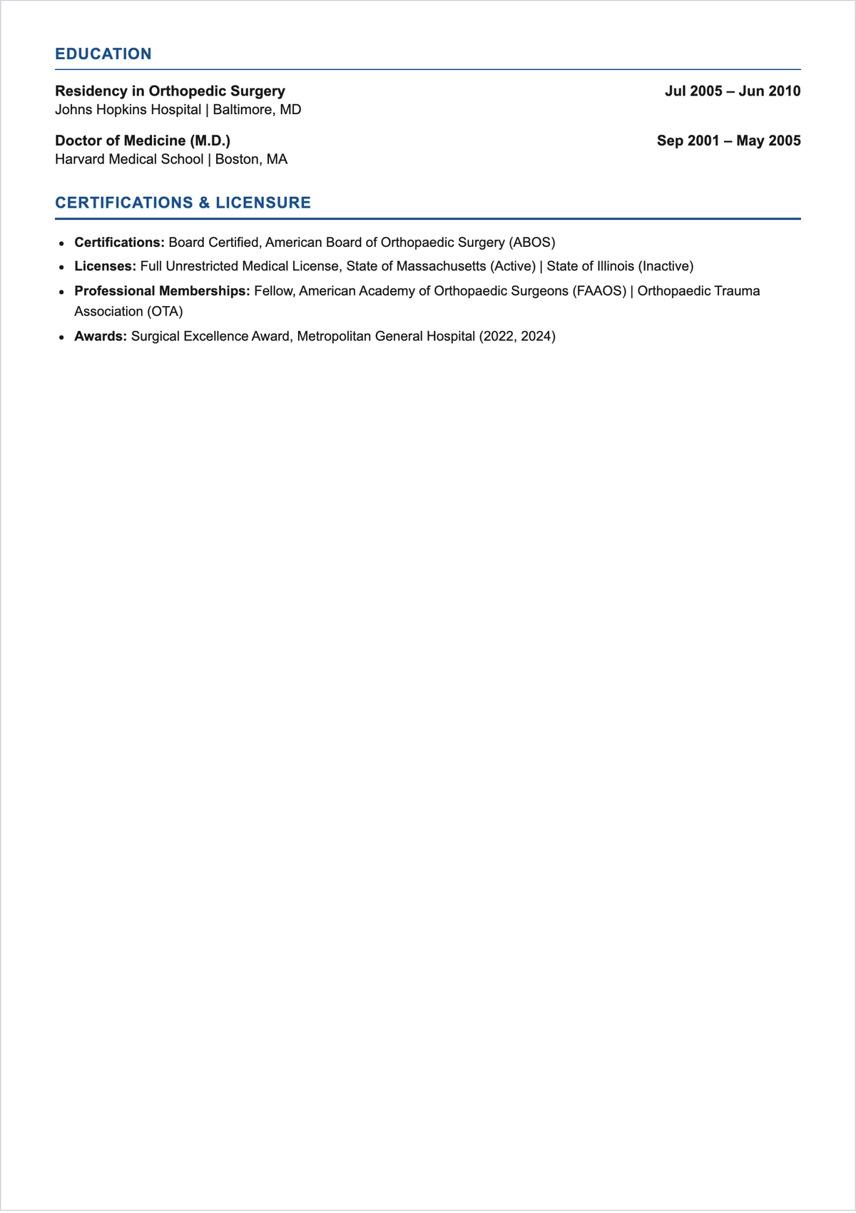 Free Orthopedic Surgeon ATS Resume Template, AI Resume Builder
