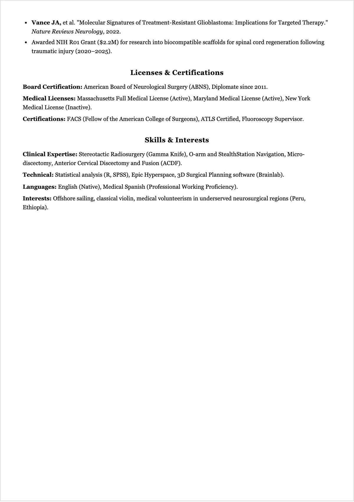 Free Neurosurgeon ATS Resume Template, AI Resume Builder