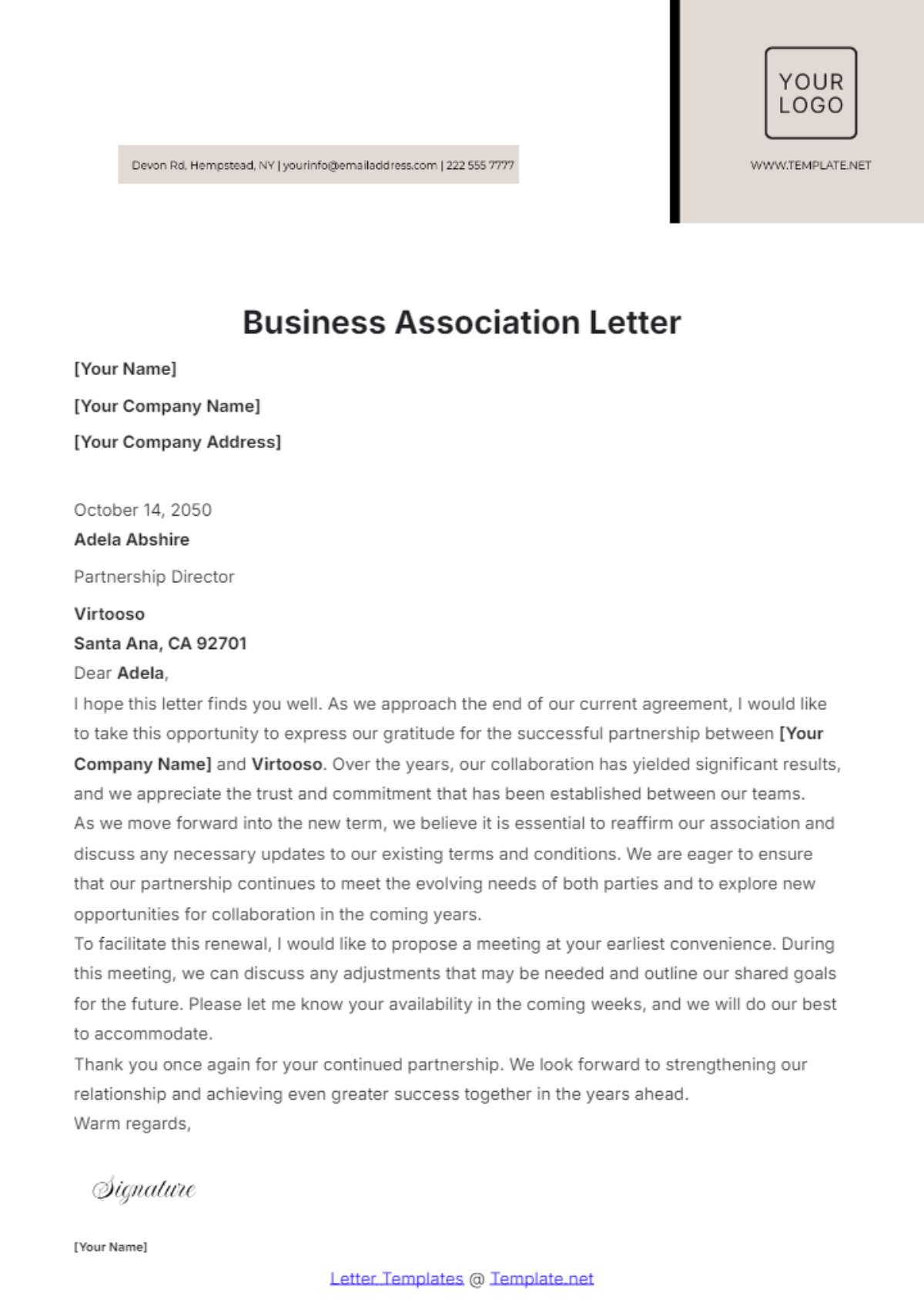 Business Association Letter Template - Edit Online & Download