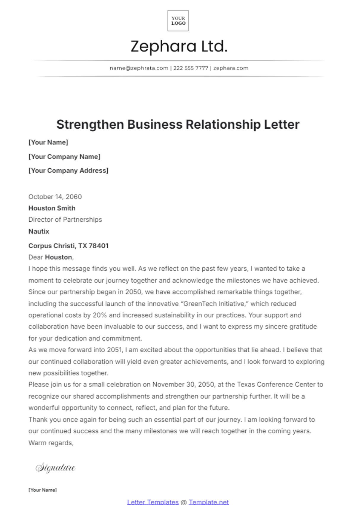 Strengthen Business Relationship Letter Template - Edit Online & Download