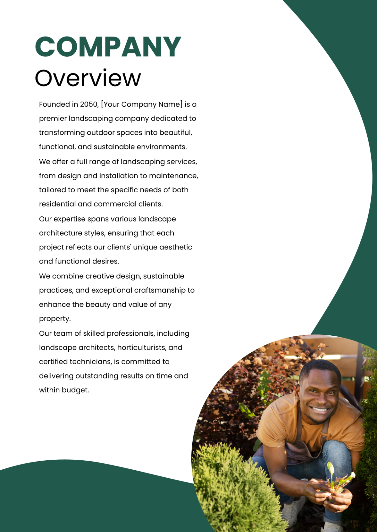 Free Landscaping Company Profile Template to Edit Online