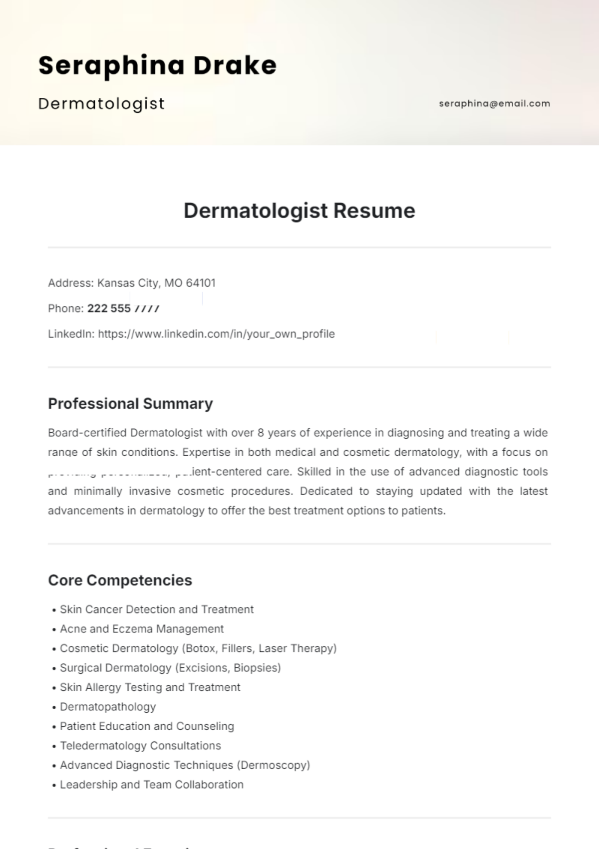 Dermatologist Resume Template - Edit Online & Download