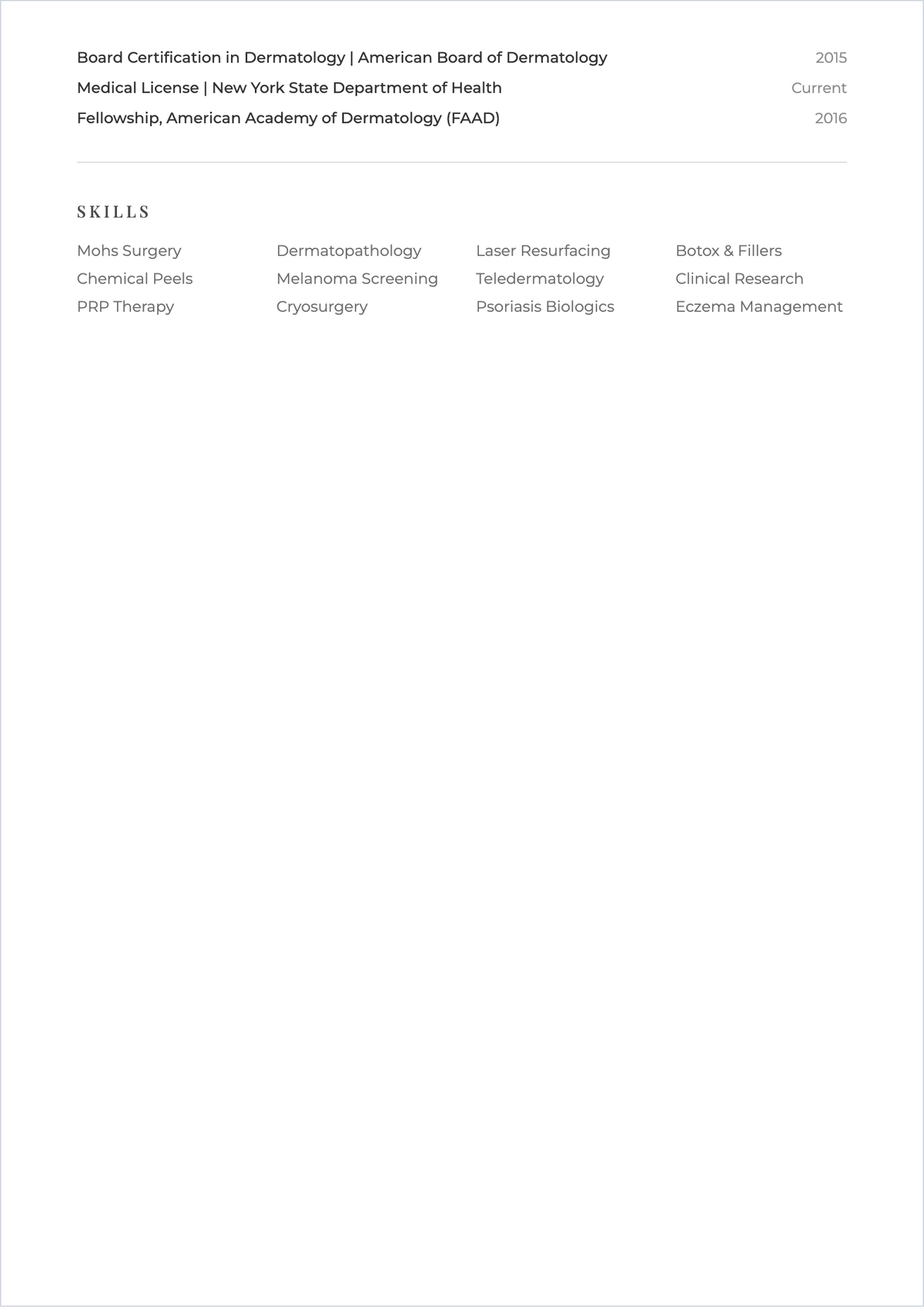 Free Dermatologist ATS Resume Template, AI Resume Builder