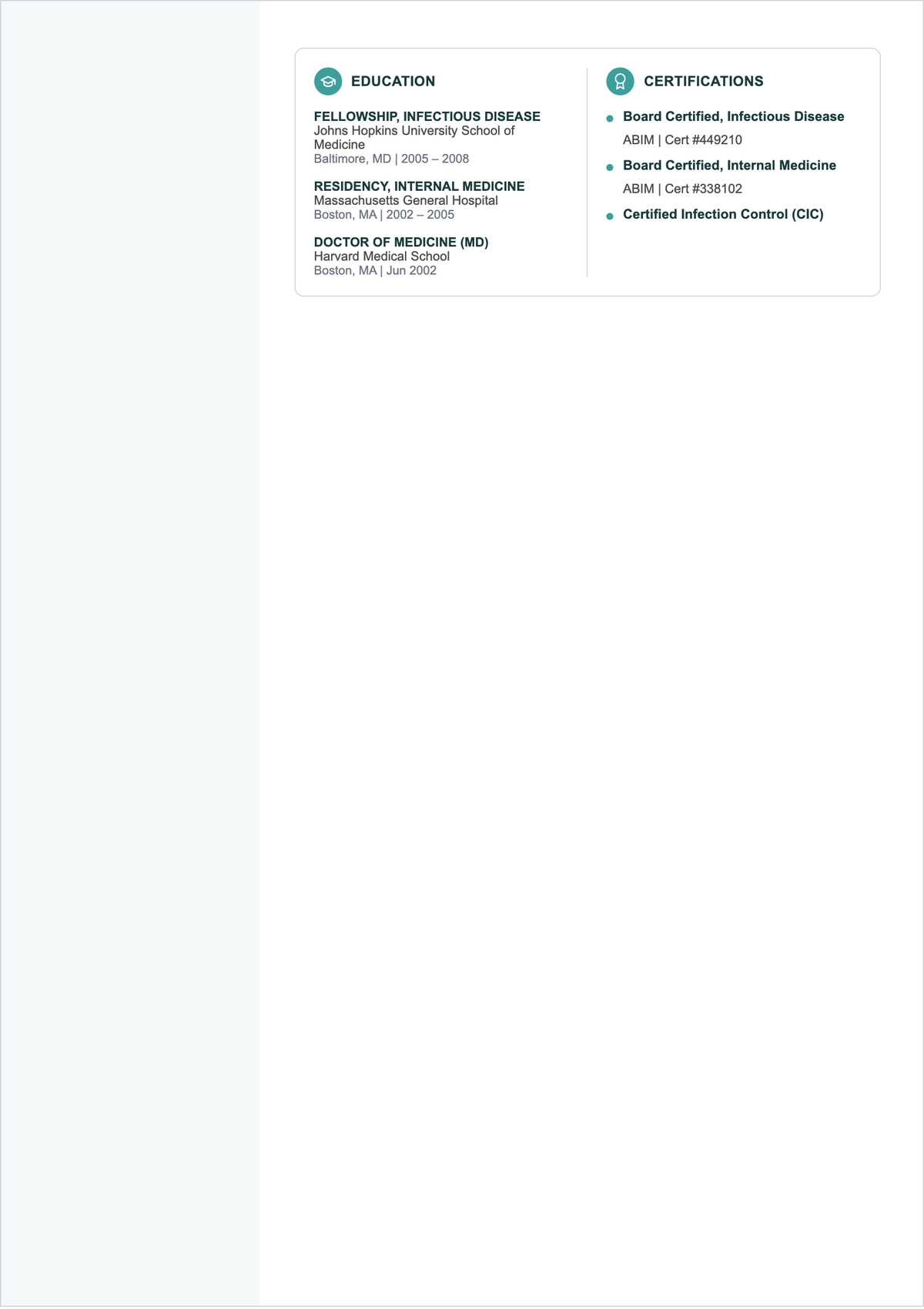 Free Infectious Disease Specialist ATS Resume Template