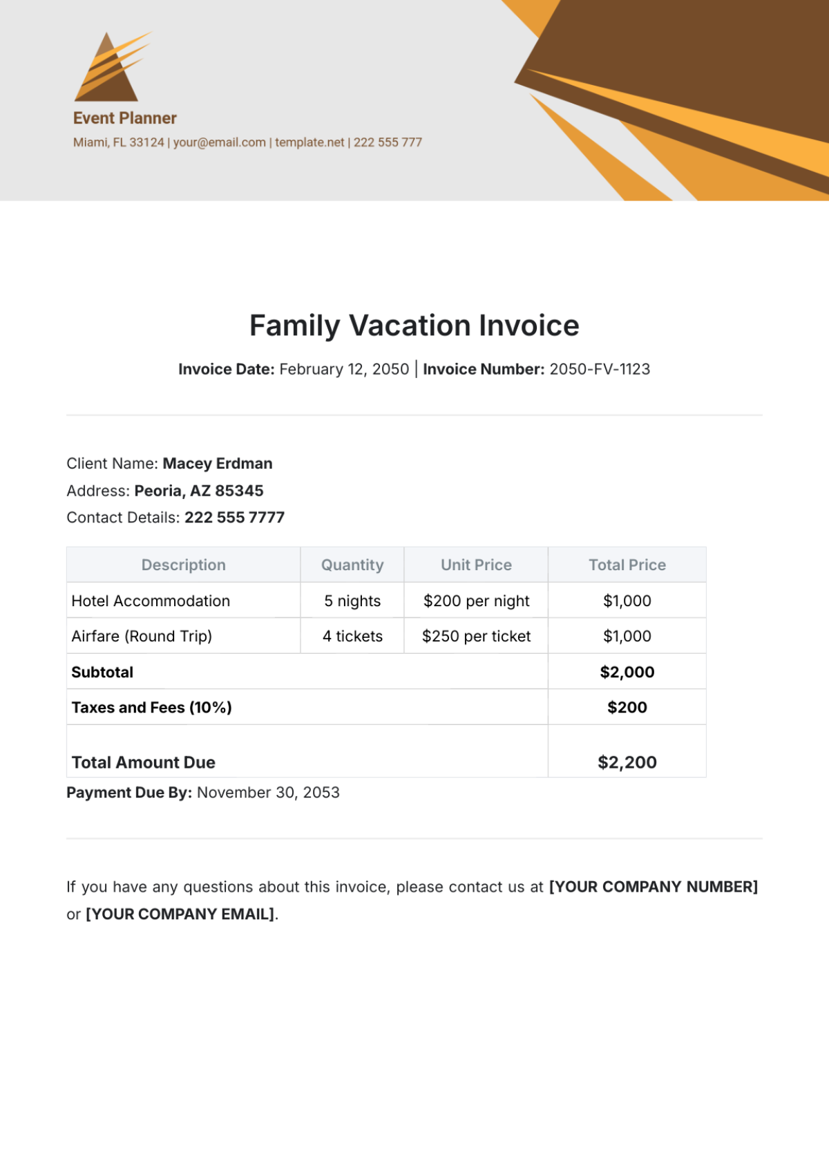 Family Vacation Invoice Template - Edit Online & Download