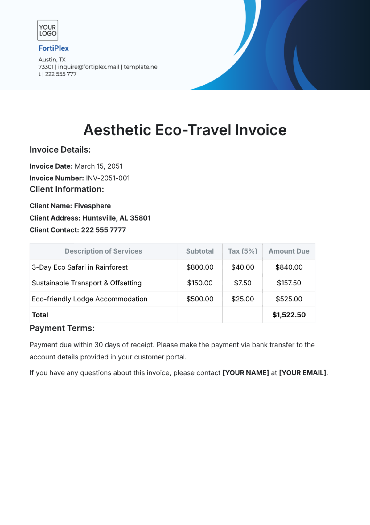 Aesthetic Eco-Travel Invoice Template - Edit Online & Download