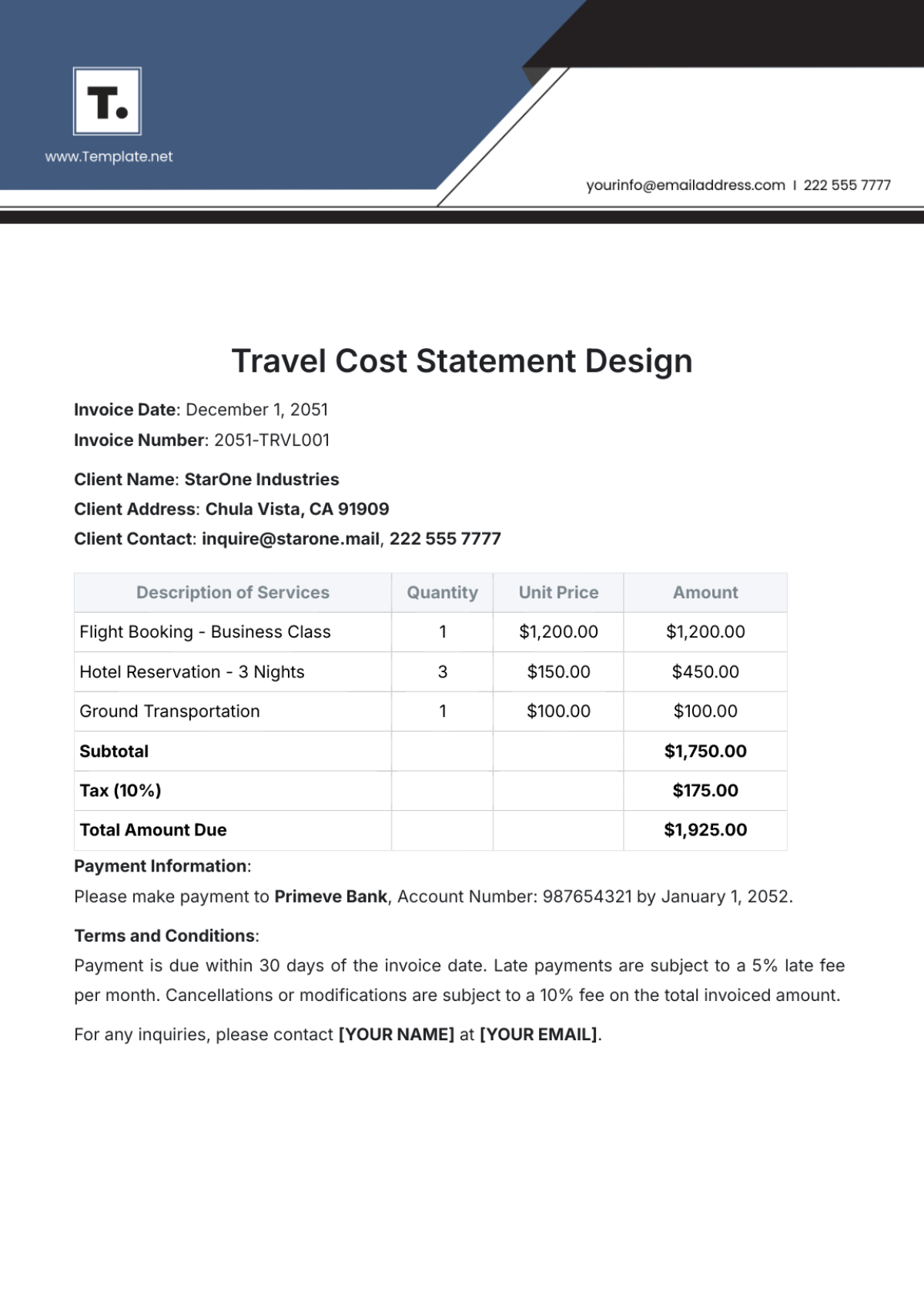 Travel Cost Statement Design Template - Edit Online & Download