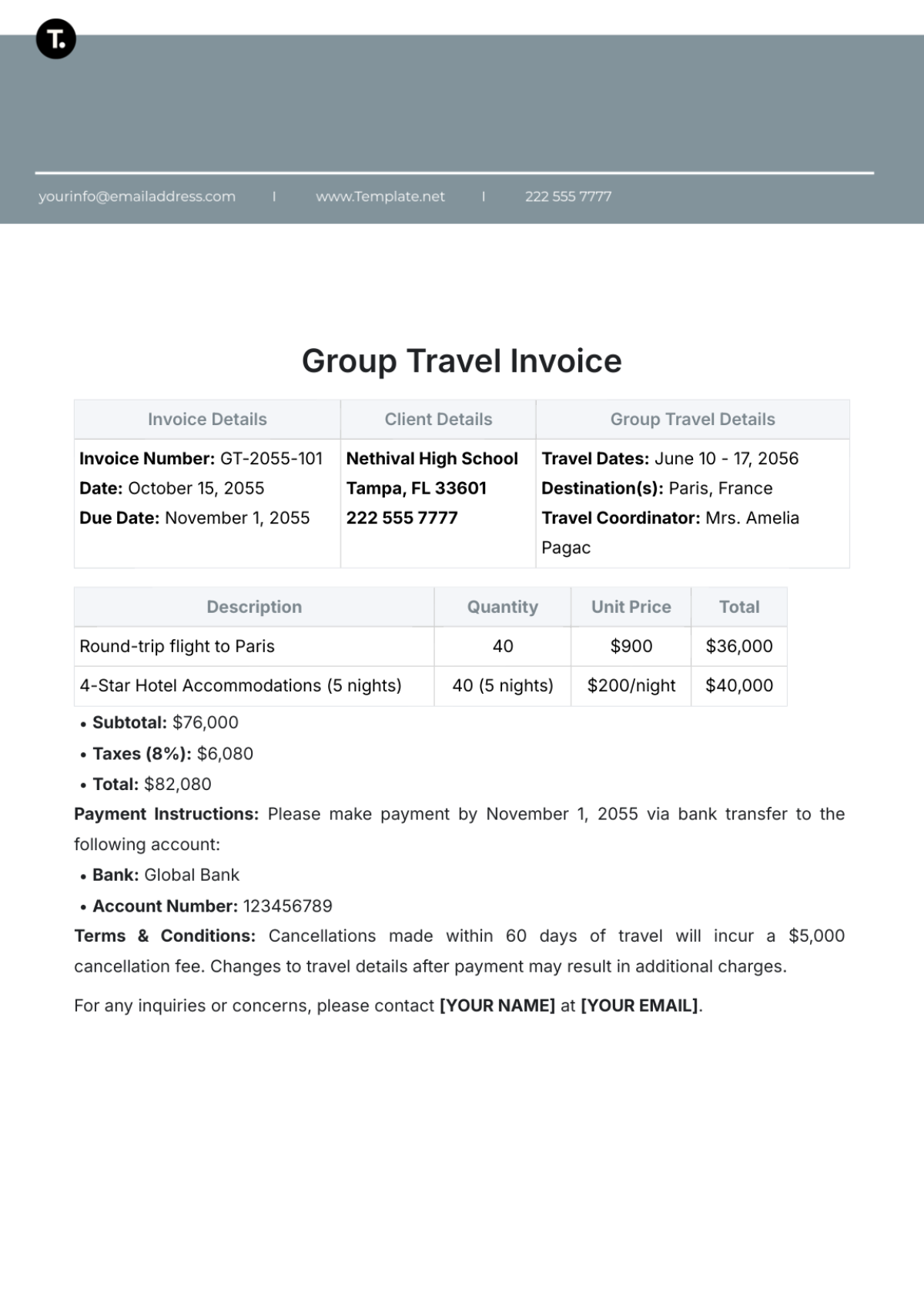 Group Travel Invoice Template - Edit Online & Download