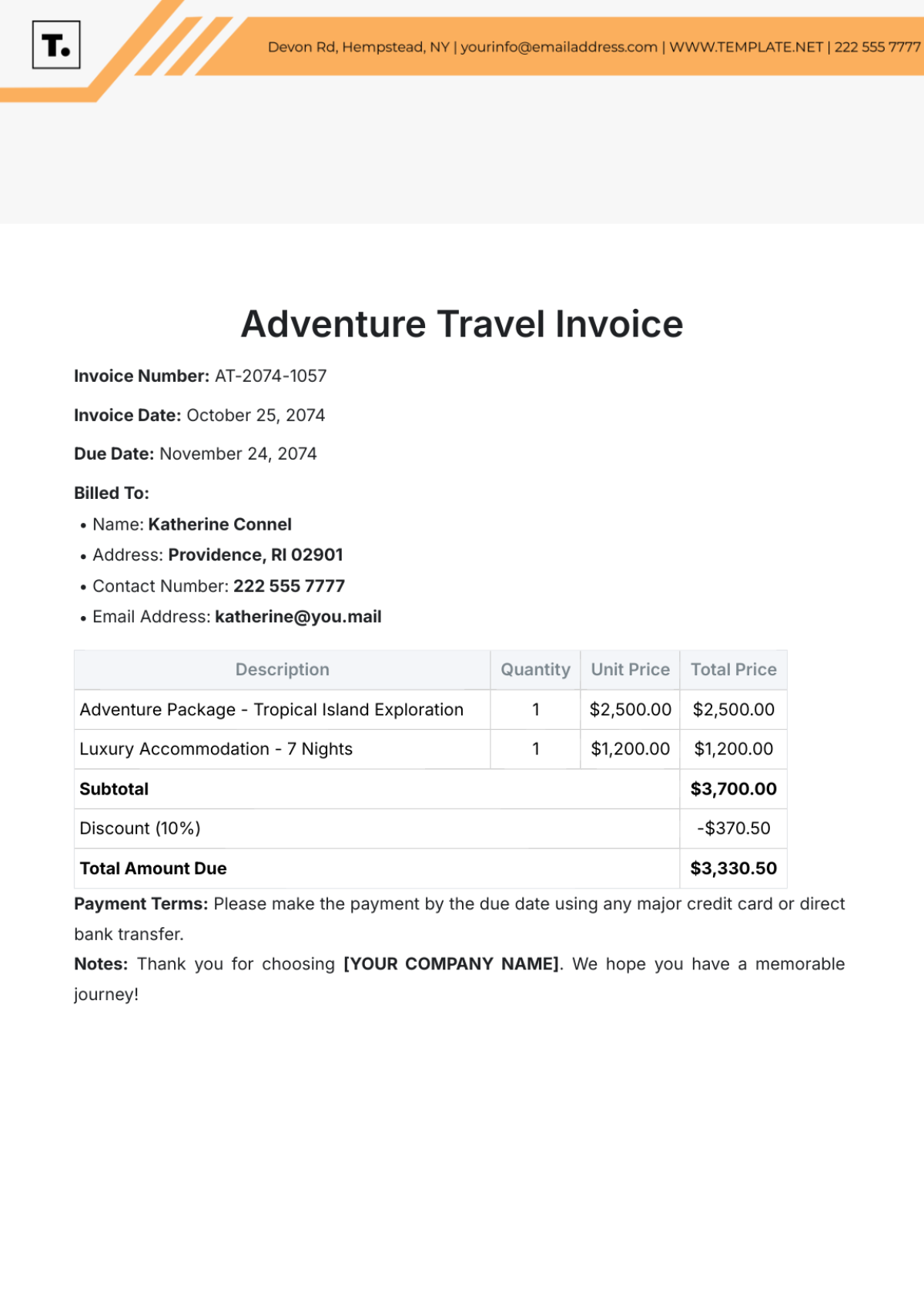 Adventure Travel Invoice Template - Edit Online & Download