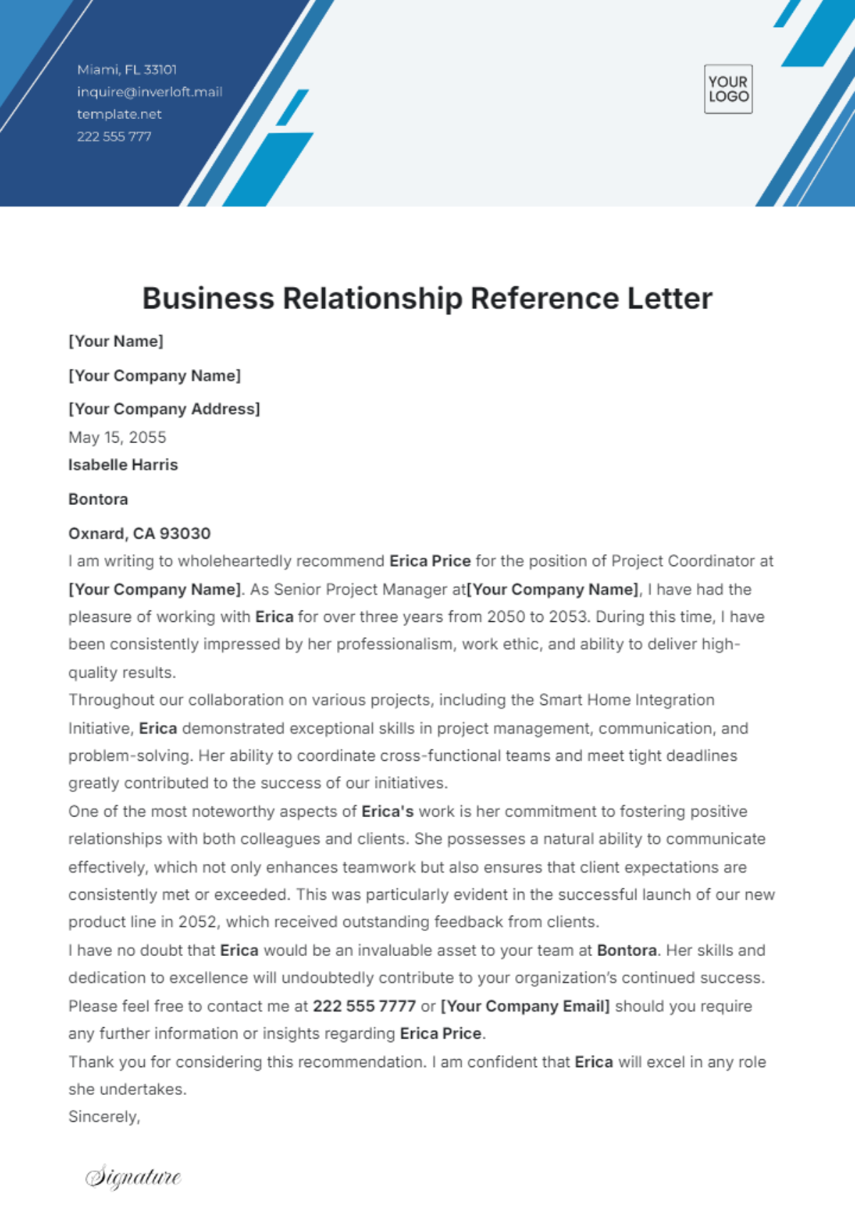 Business Relationship Reference Letter Template - Edit Online & Download