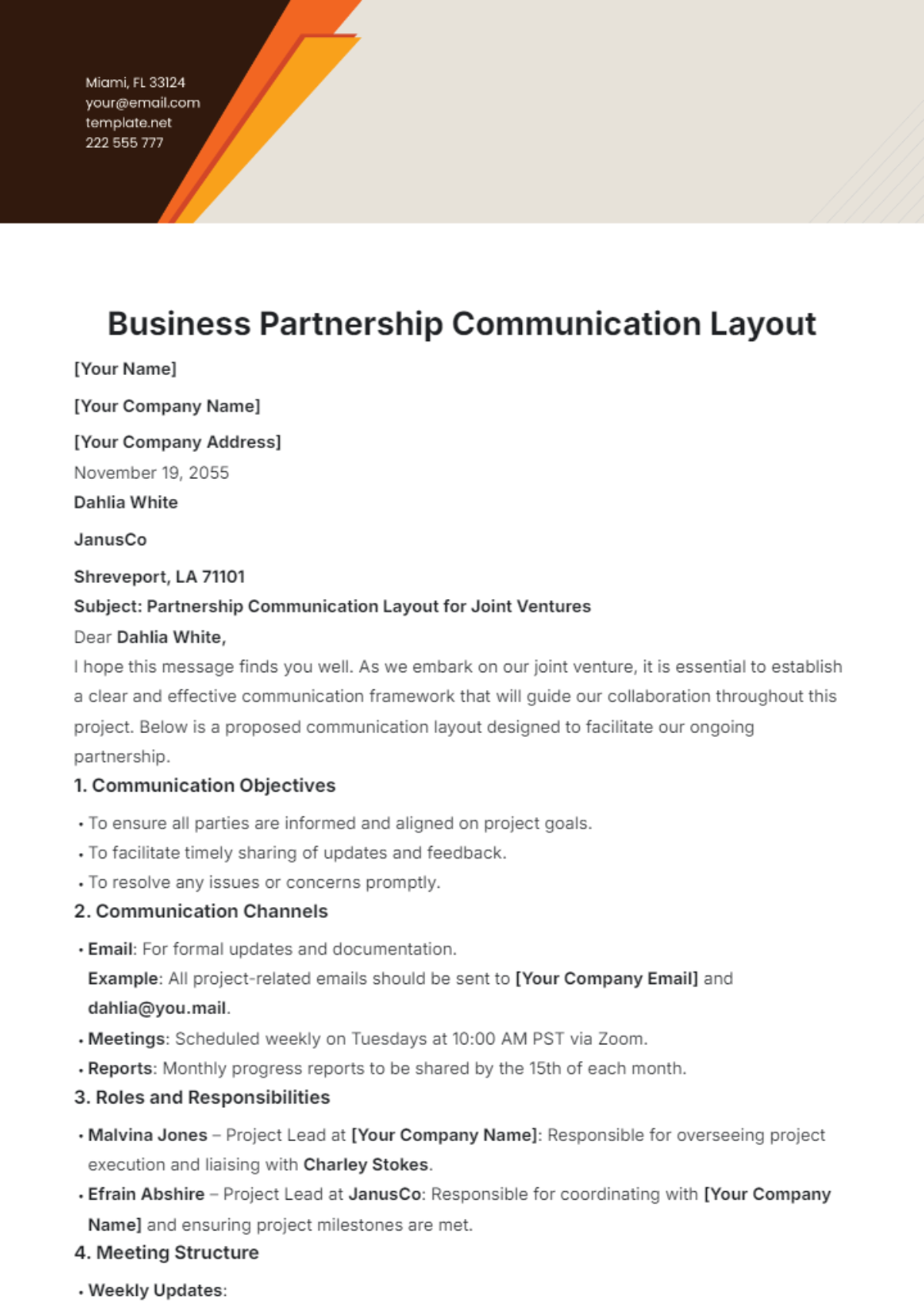 Business Partnership Communication Layout Template - Edit Online & Download