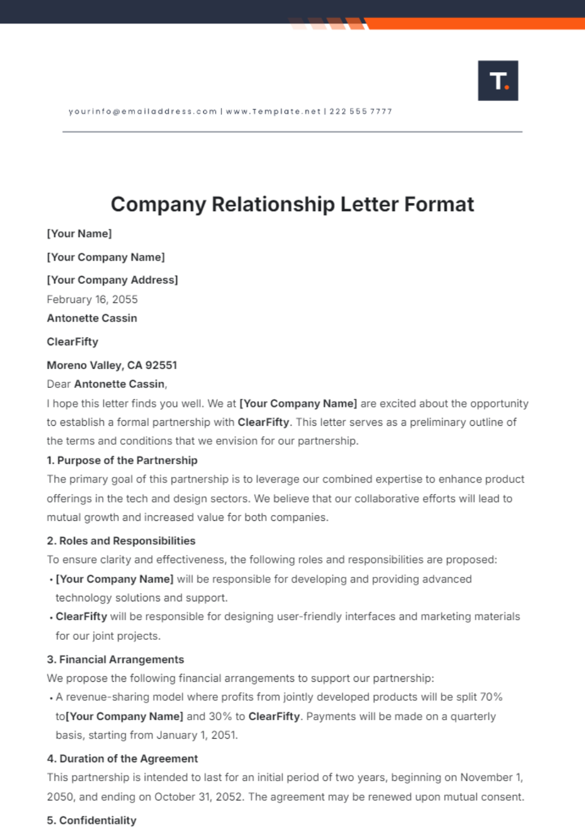 Company Relationship Letter Format Template - Edit Online & Download