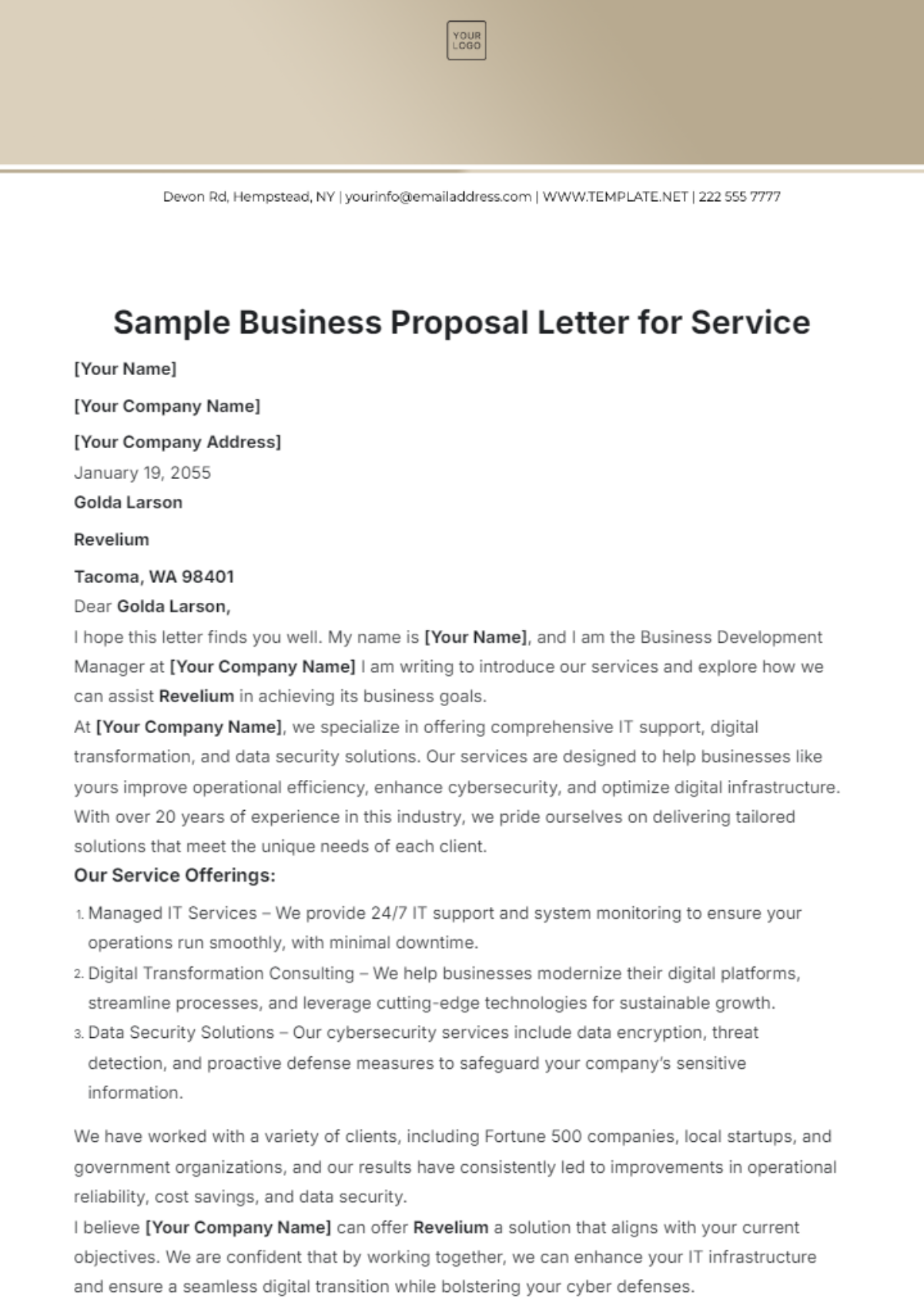 Sample Business Proposal Letter for Services Template - Edit Online & Download