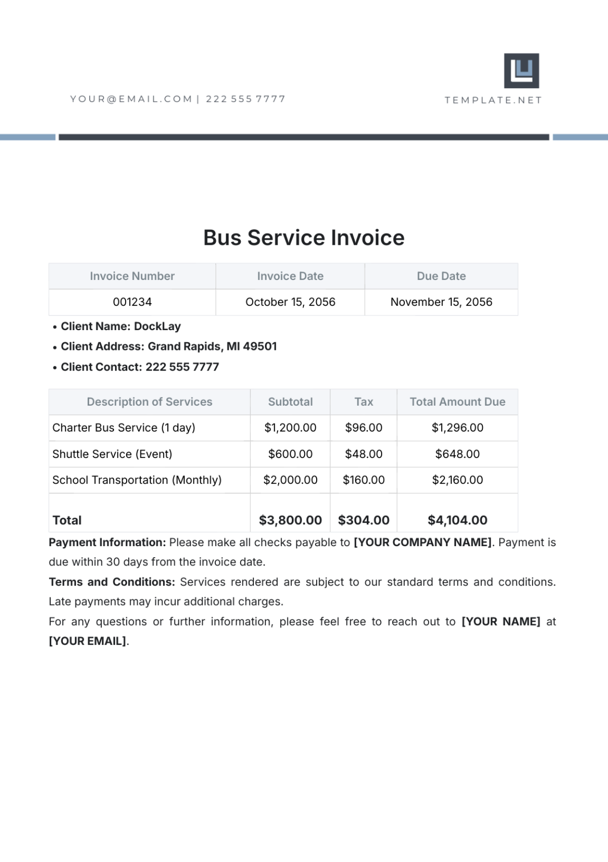 Bus Service Invoice Template