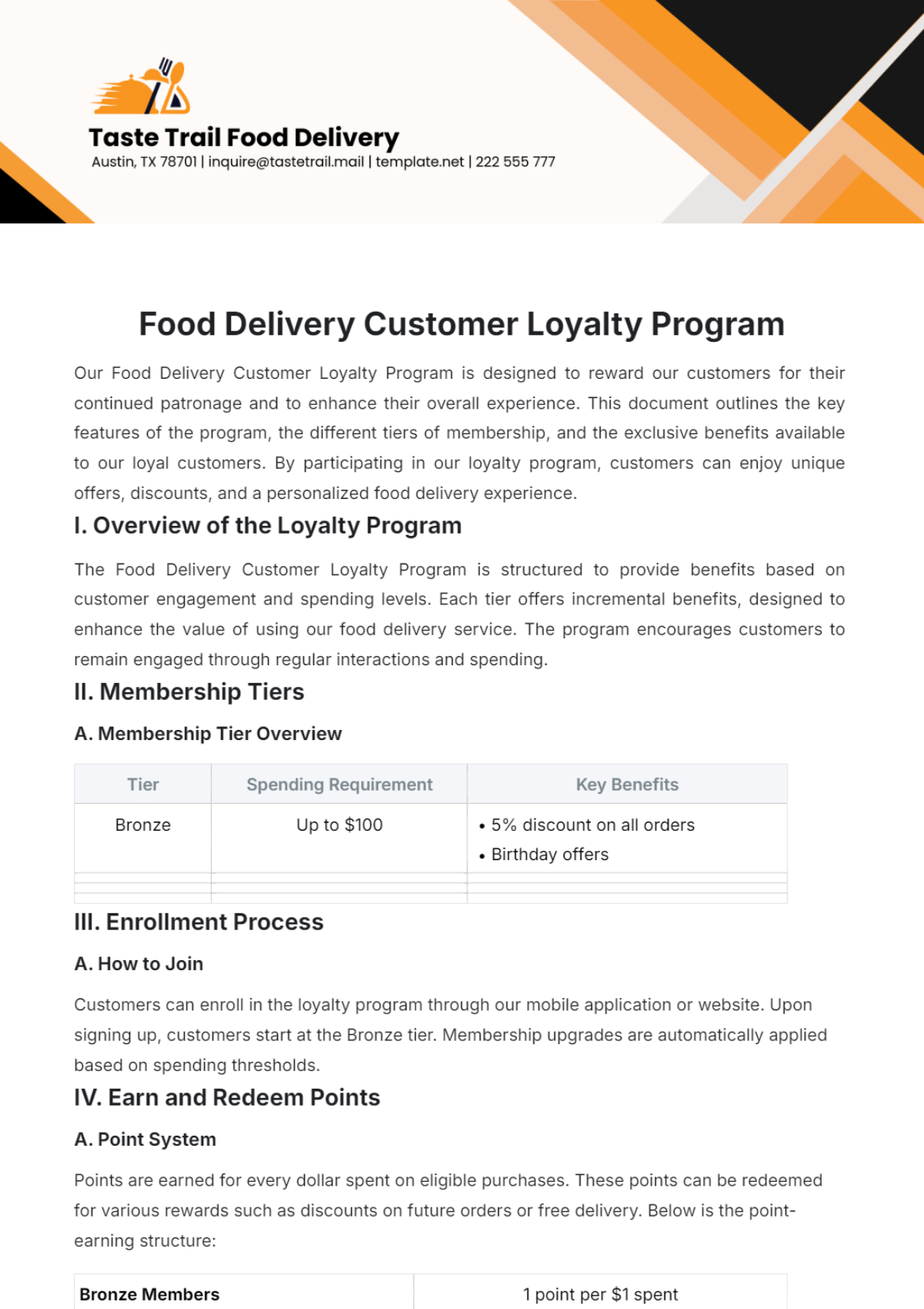 Food Delivery Customer Loyalty Program Template - Edit Online & Download