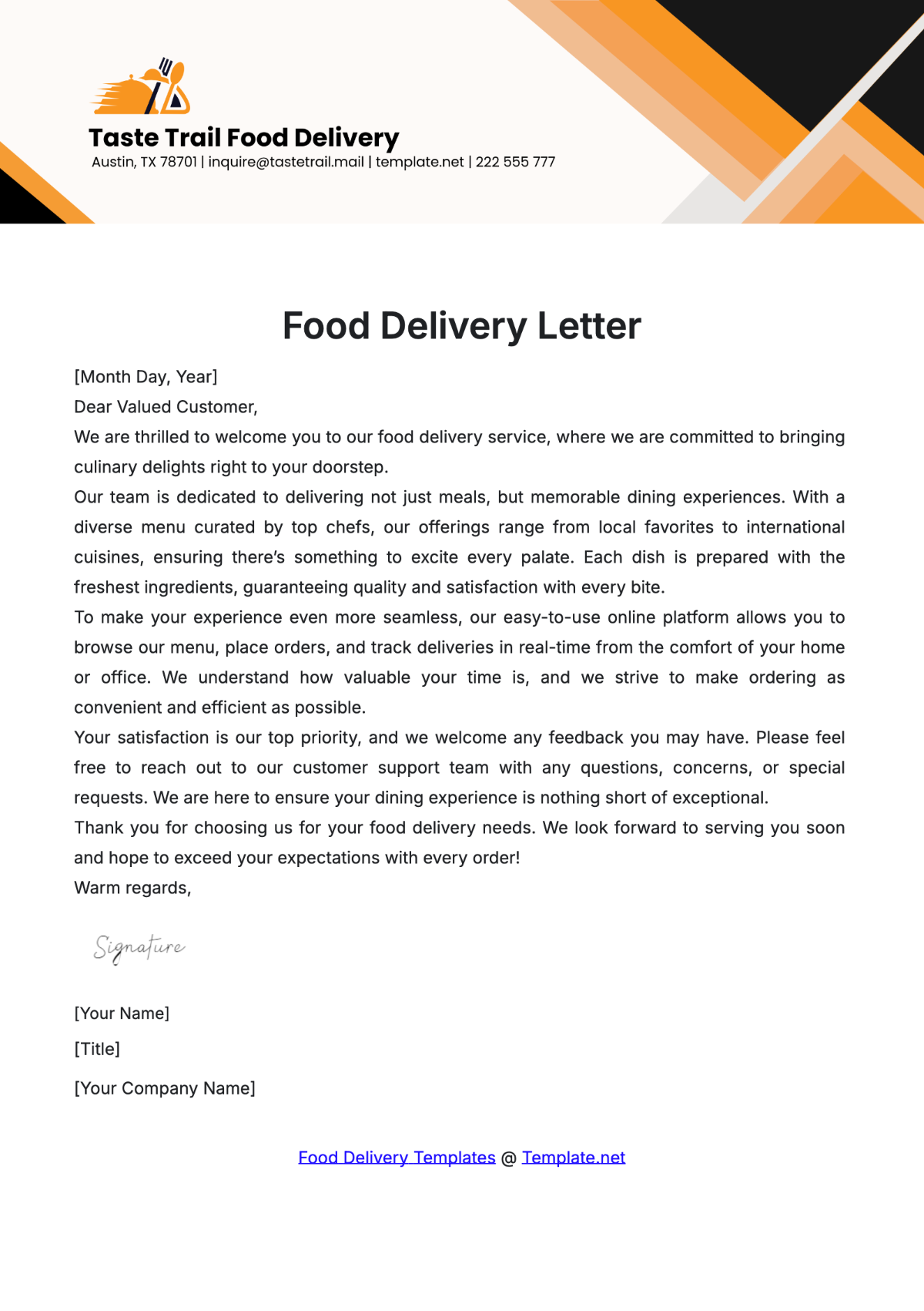 Free Food Letter Templates Editable And Printable