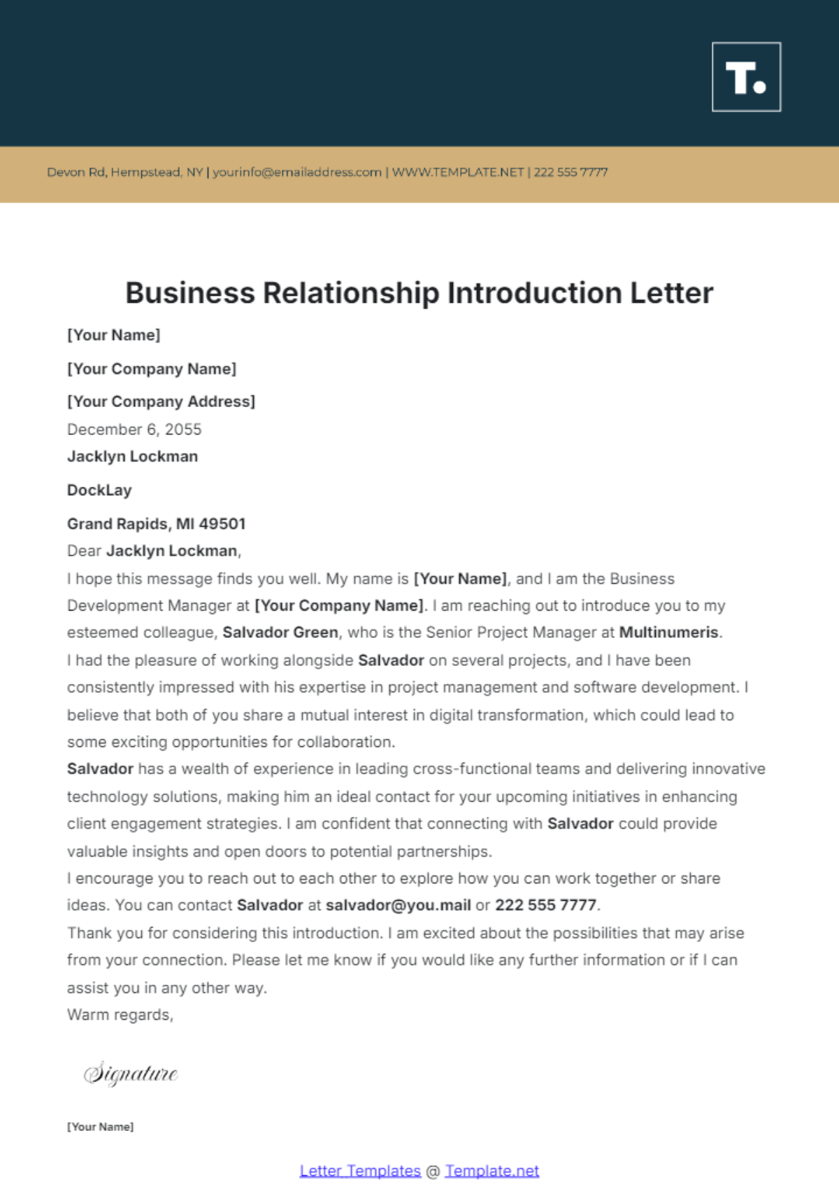 Business Relationship Introduction Letter Template - Edit Online & Download