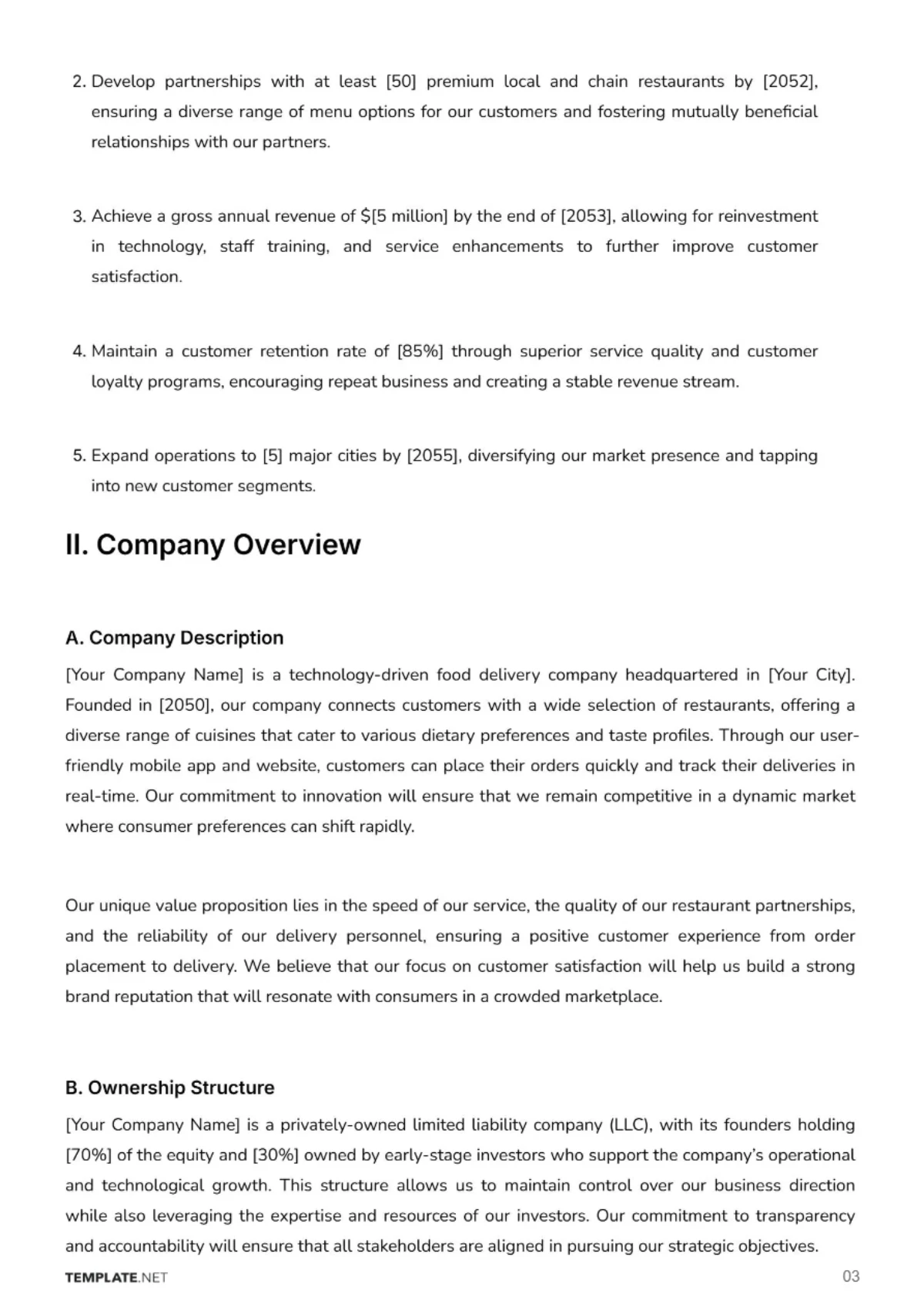 Free Food Delivery Business Plan Template to Edit Online