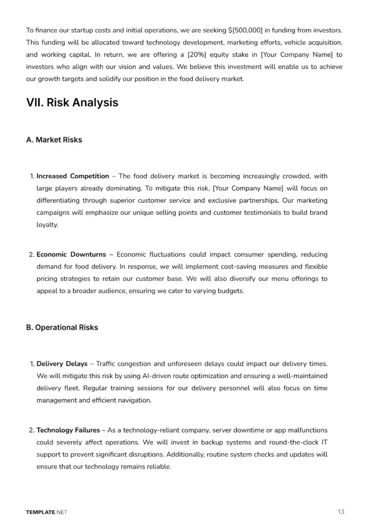 Free Food Delivery Business Plan Template to Edit Online
