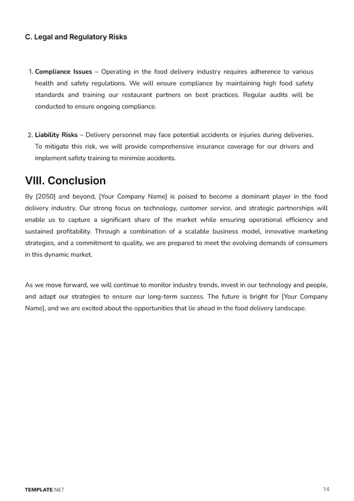 Free Food Delivery Business Plan Template to Edit Online