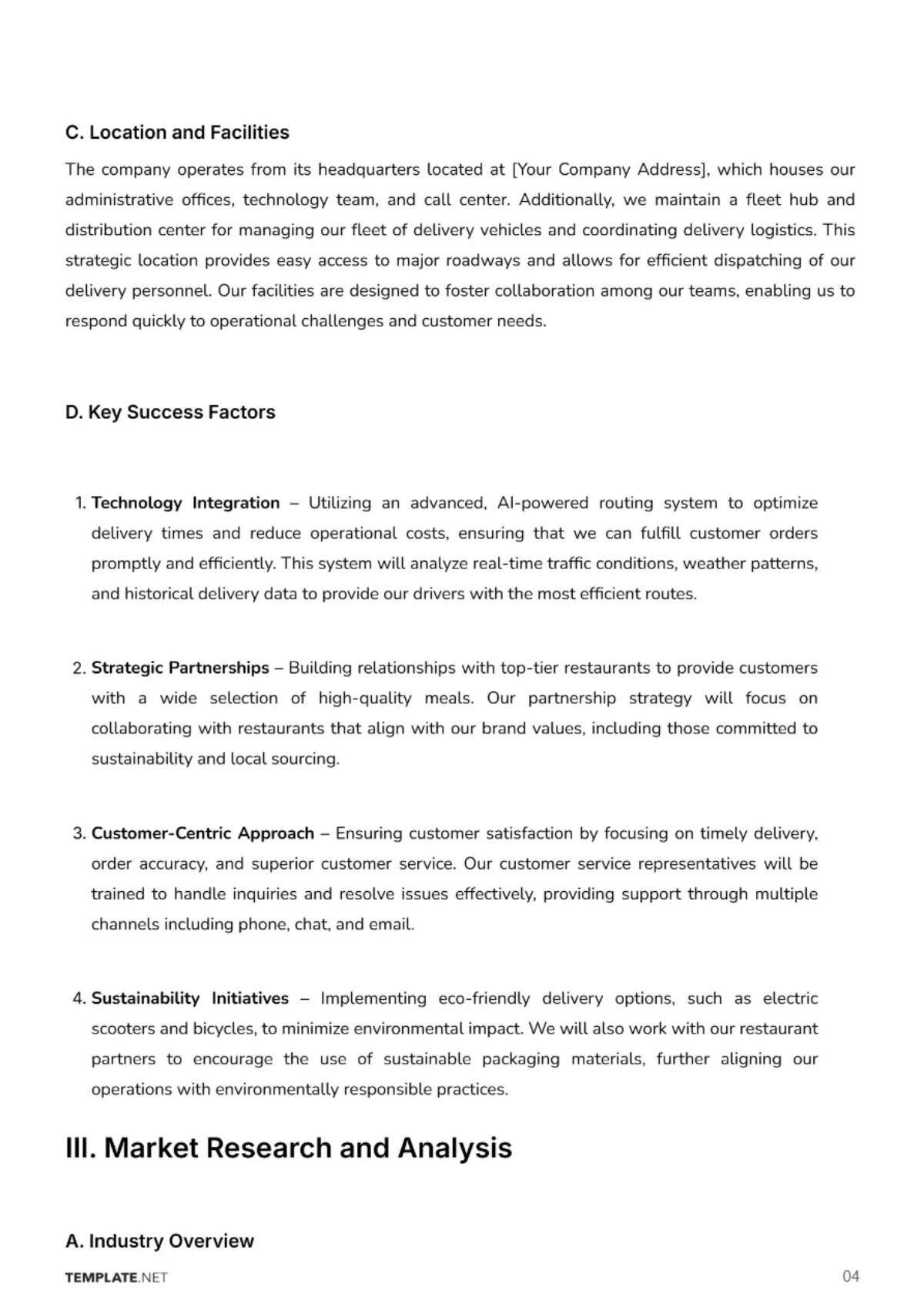 Free Food Delivery Business Plan Template to Edit Online