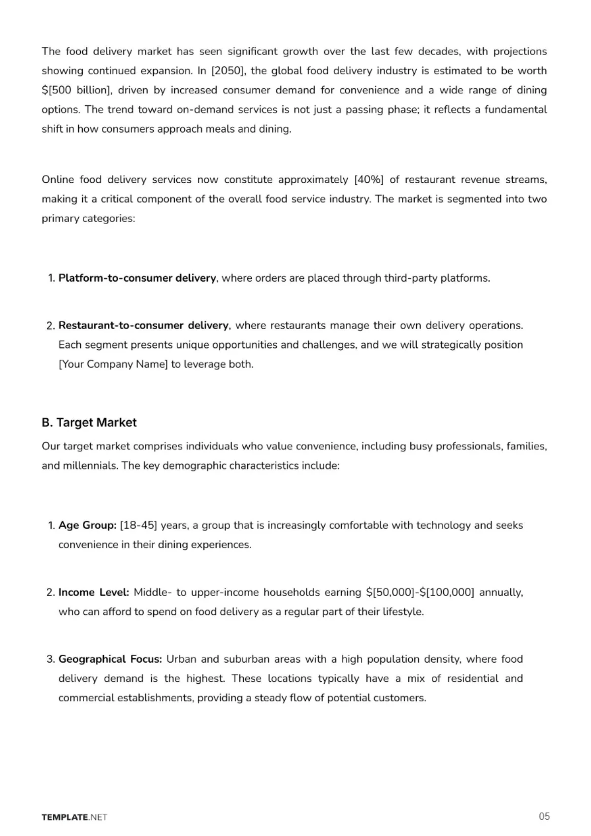 Free Food Delivery Business Plan Template to Edit Online