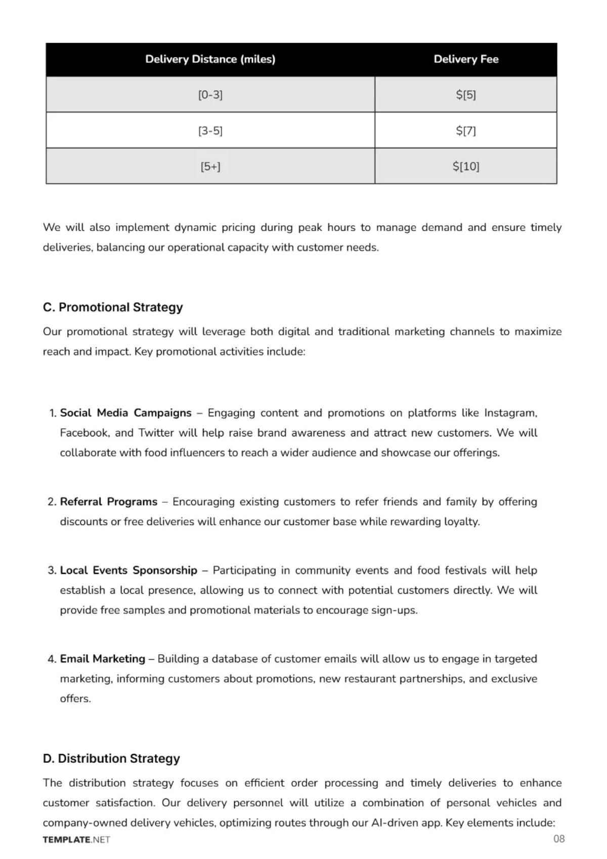 Free Food Delivery Business Plan Template to Edit Online
