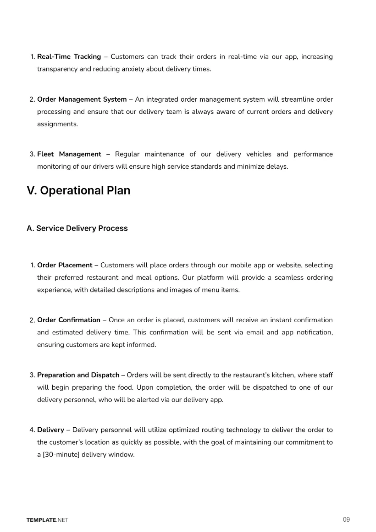 Free Food Delivery Business Plan Template to Edit Online