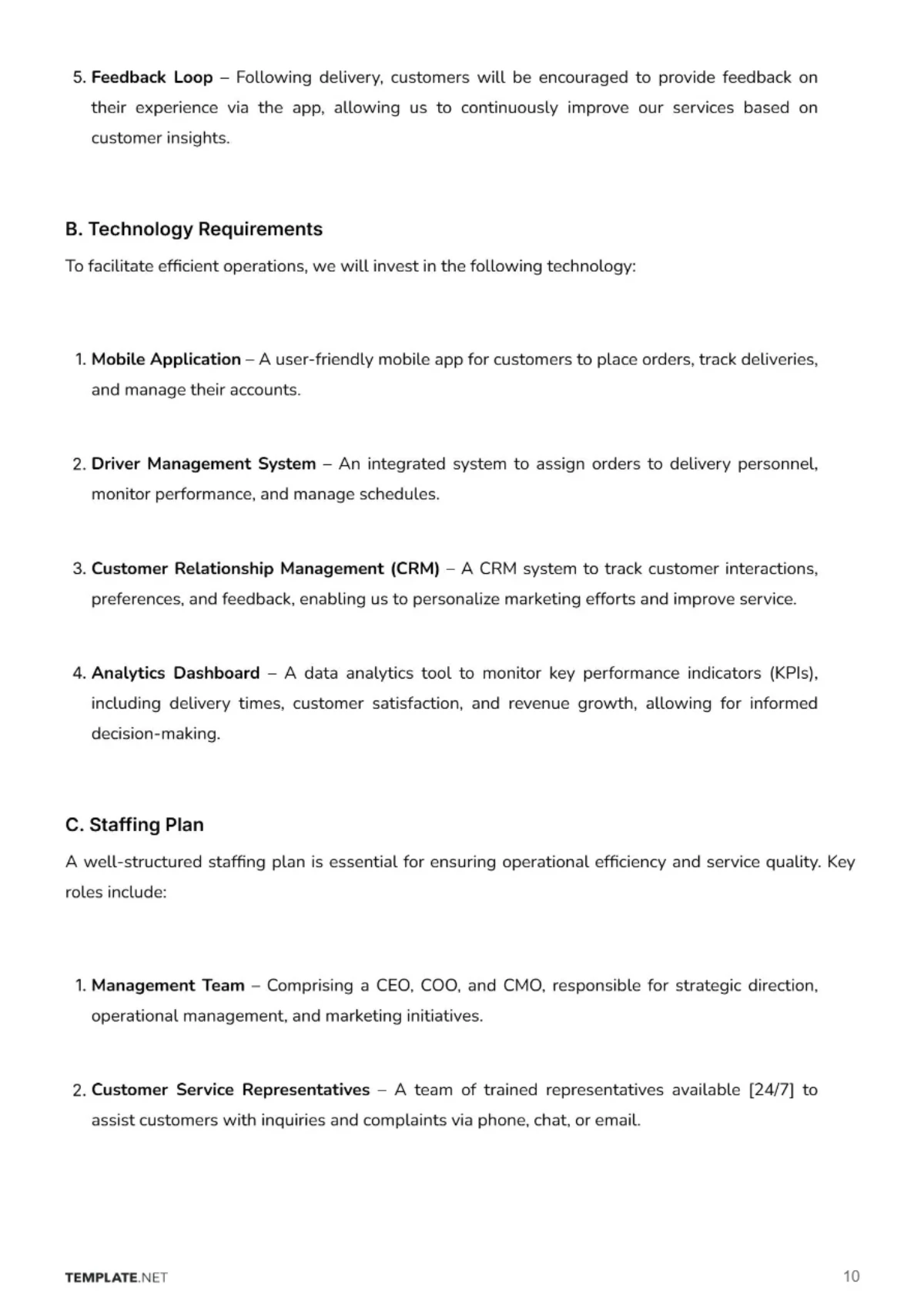 Free Food Delivery Business Plan Template to Edit Online