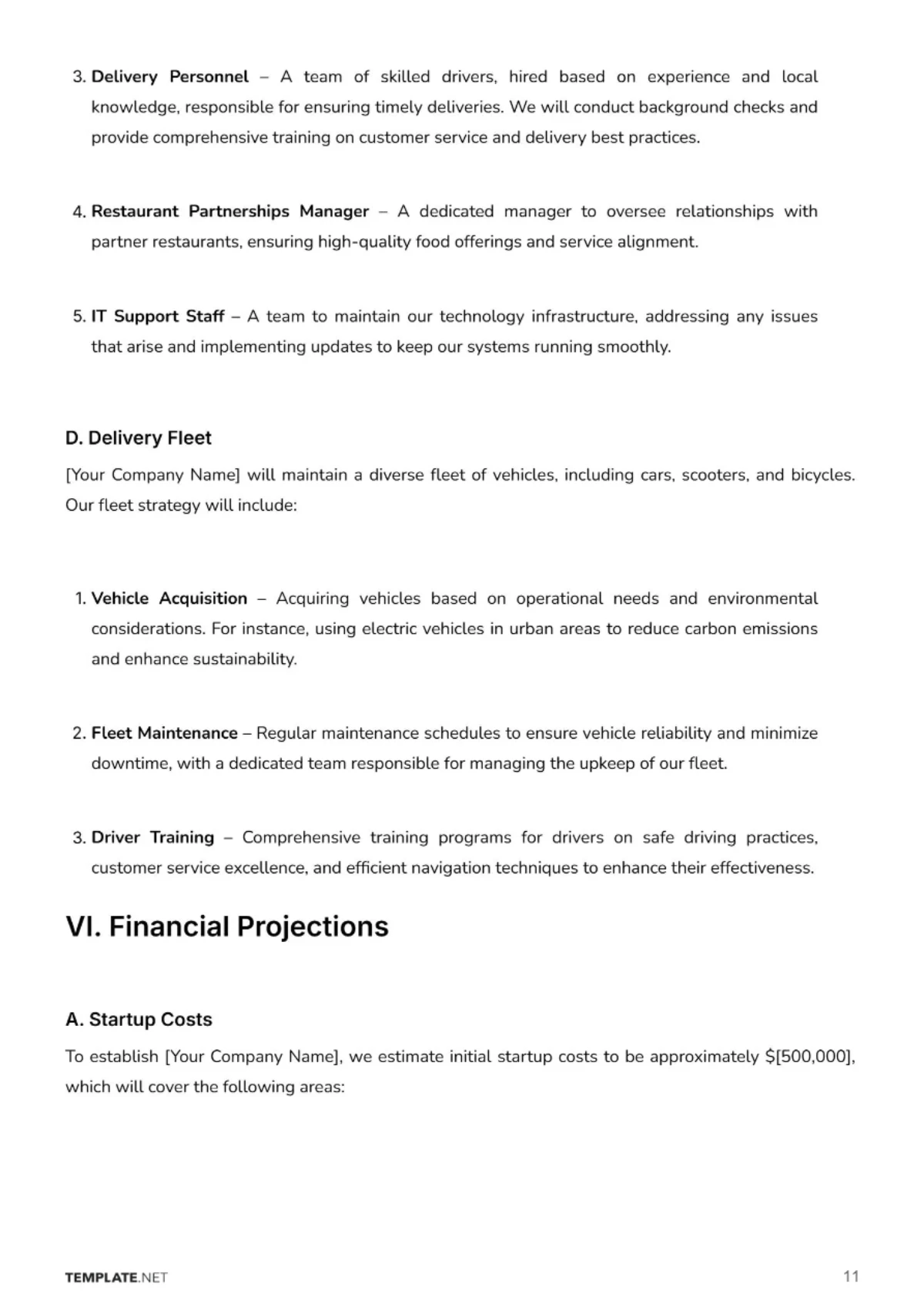 Free Food Delivery Business Plan Template to Edit Online