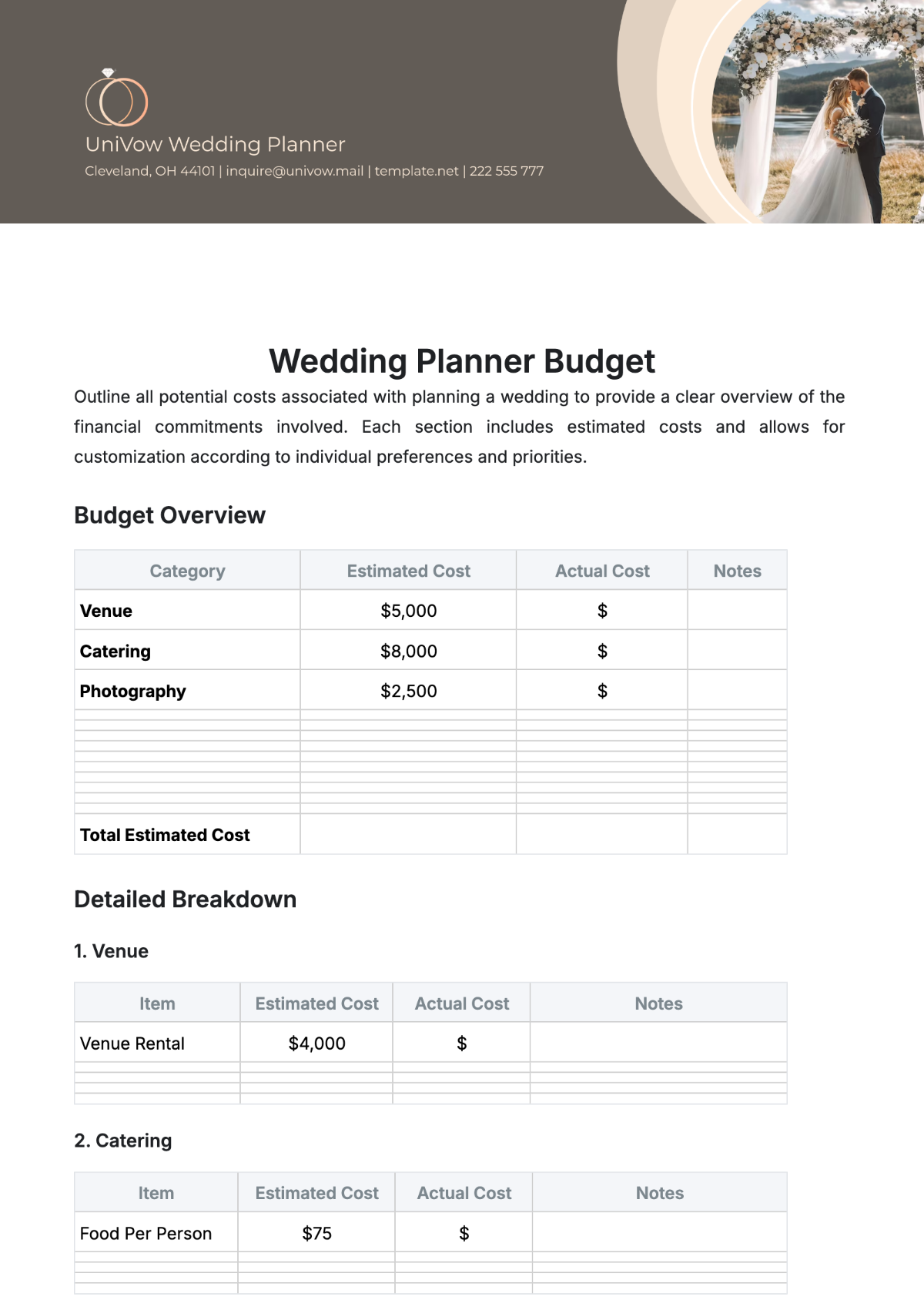 Wedding Planner Budget Template - Edit Online & Download