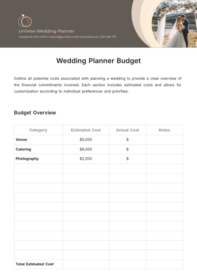 Free Wedding Planner Budget Template to Edit Online
